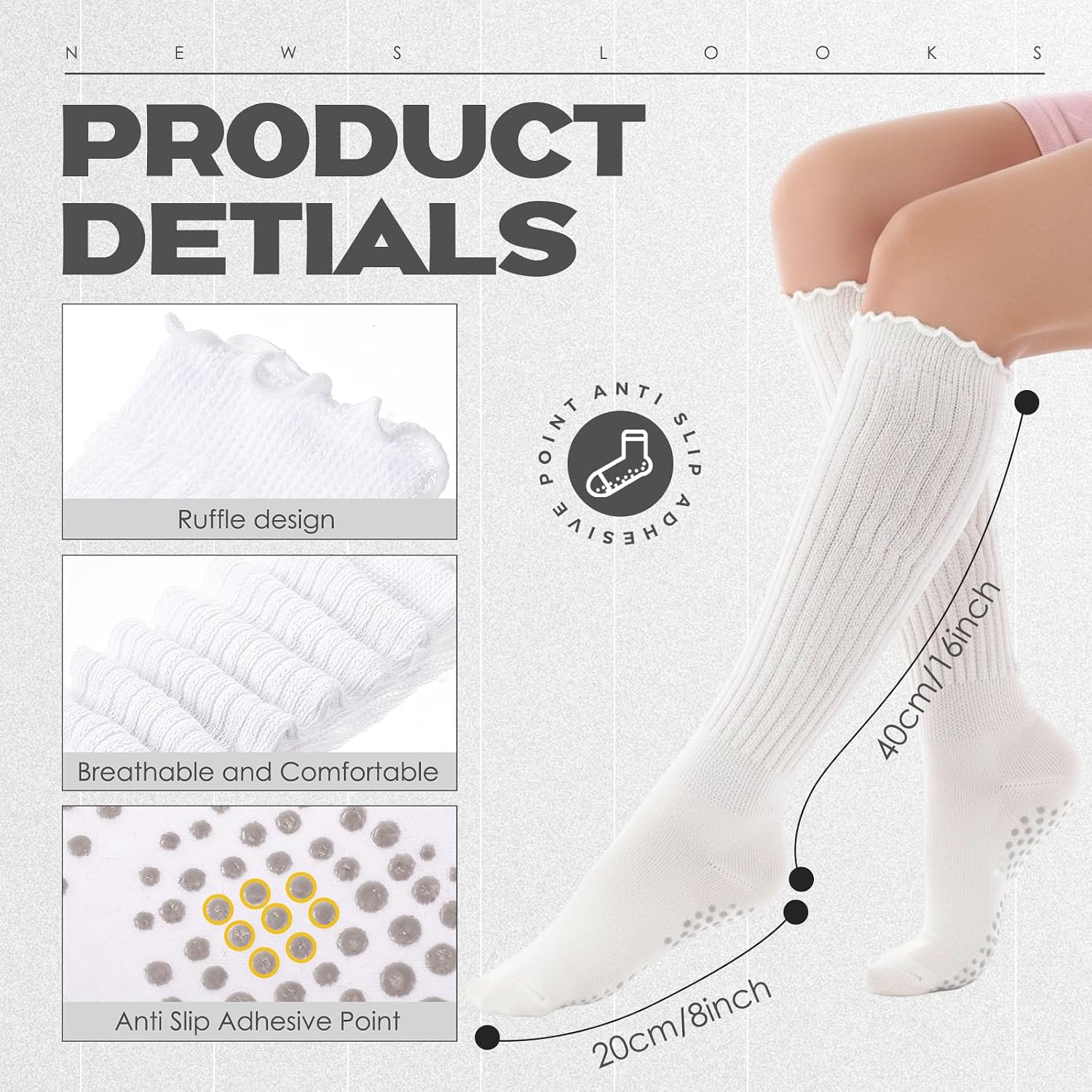6 Pairs Ruffle Yoga Socks Grip Pilates Socks for Women Grippy Long Slouch Sock Non Slip Sock for Barre Hospital