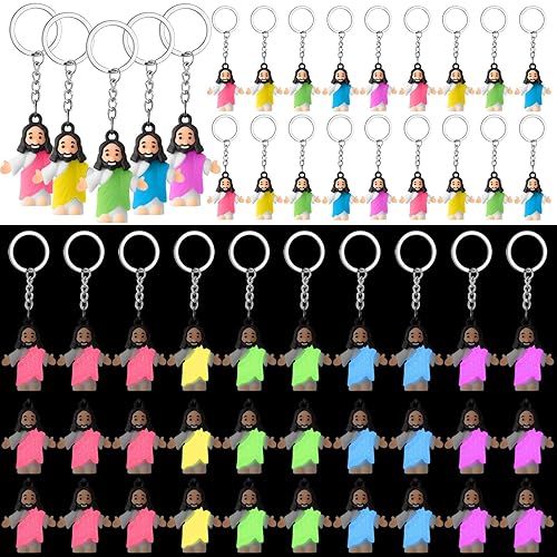 50 Pcs Glow in The Dark Mini Jesus Keychains Bulk,