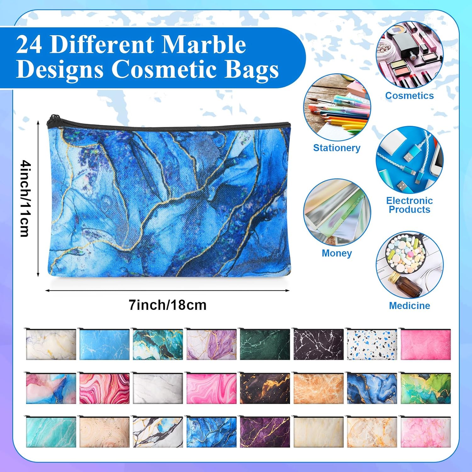 Meanplan 24 Pcs Marble Cosmetic Bags Marble Makeup Bags Toiletry Pouch with Zipper Travel Cosmetic Organizer for Women and Girls 24 Styles - Image 2