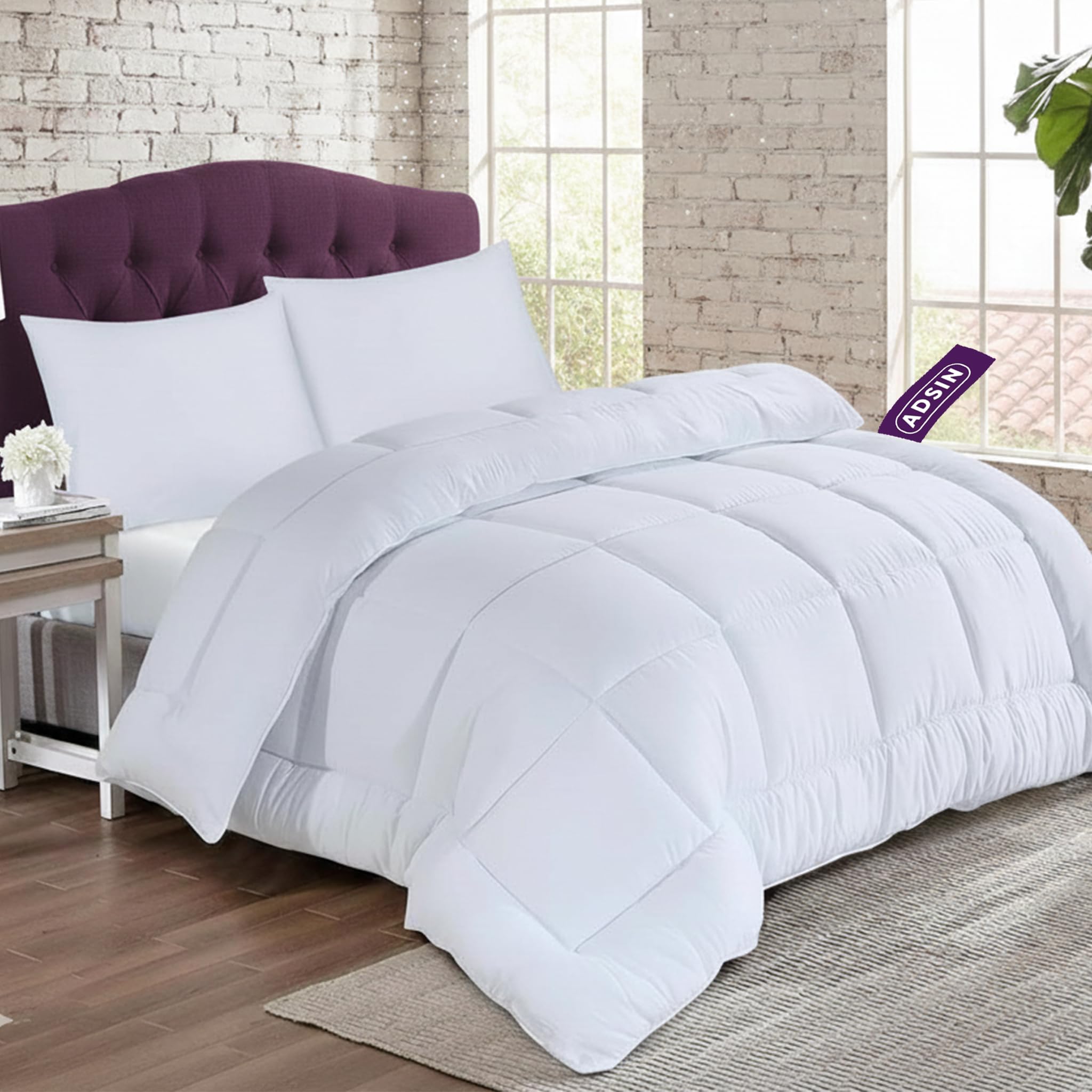 Adsin White 10.5 Tog Coverless Duvet Quilt – Hotel Quality All Season Microfibre Comforter With Soft Hollowfibre Filling – Lightweight, Breathable & Machine Washable Bedding For Double