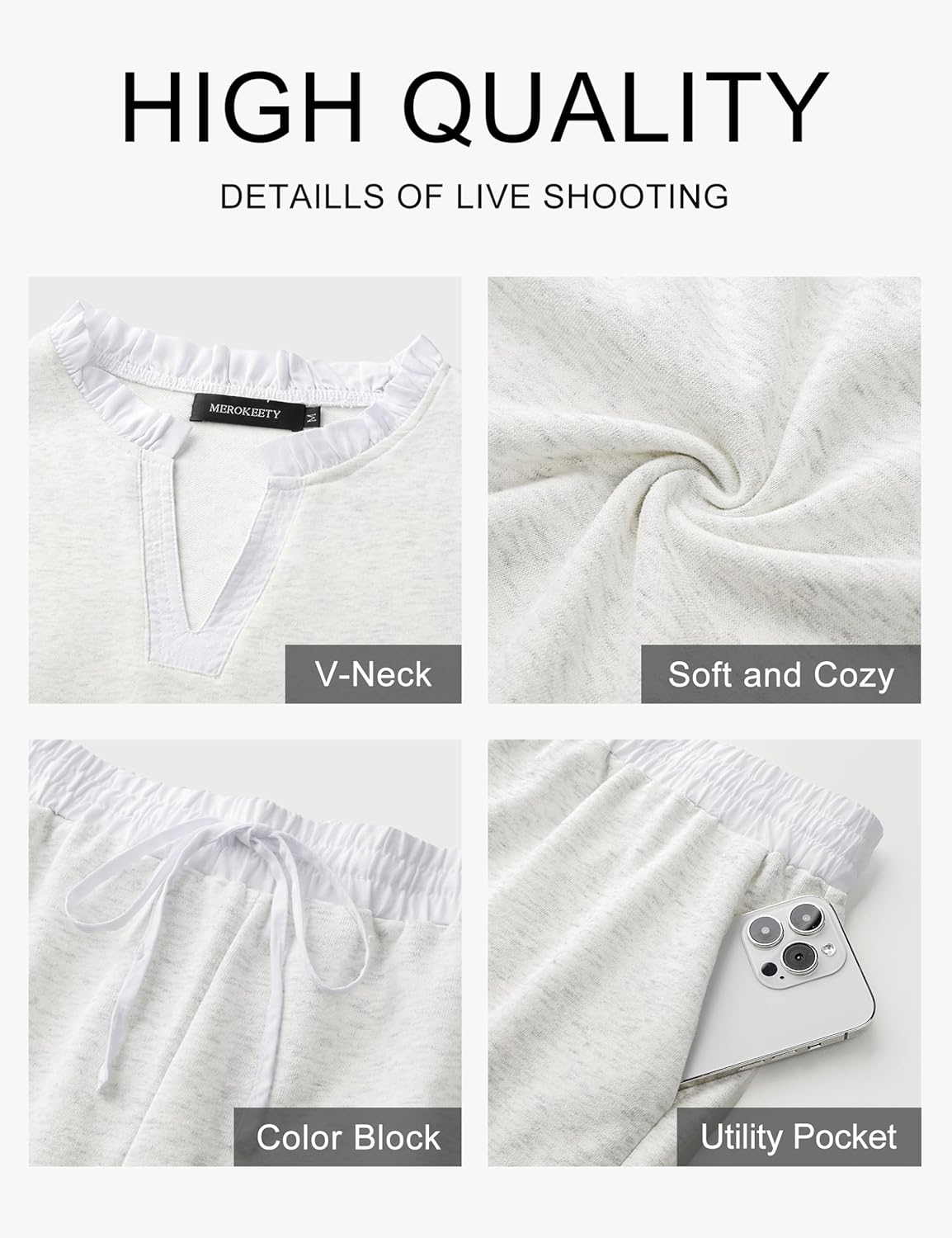 MEROKEETY Women's Summer Two Piece Short Sets Ruffle Sleeve V Neck Cute Tops Matching Lounge Outfits - Image 5