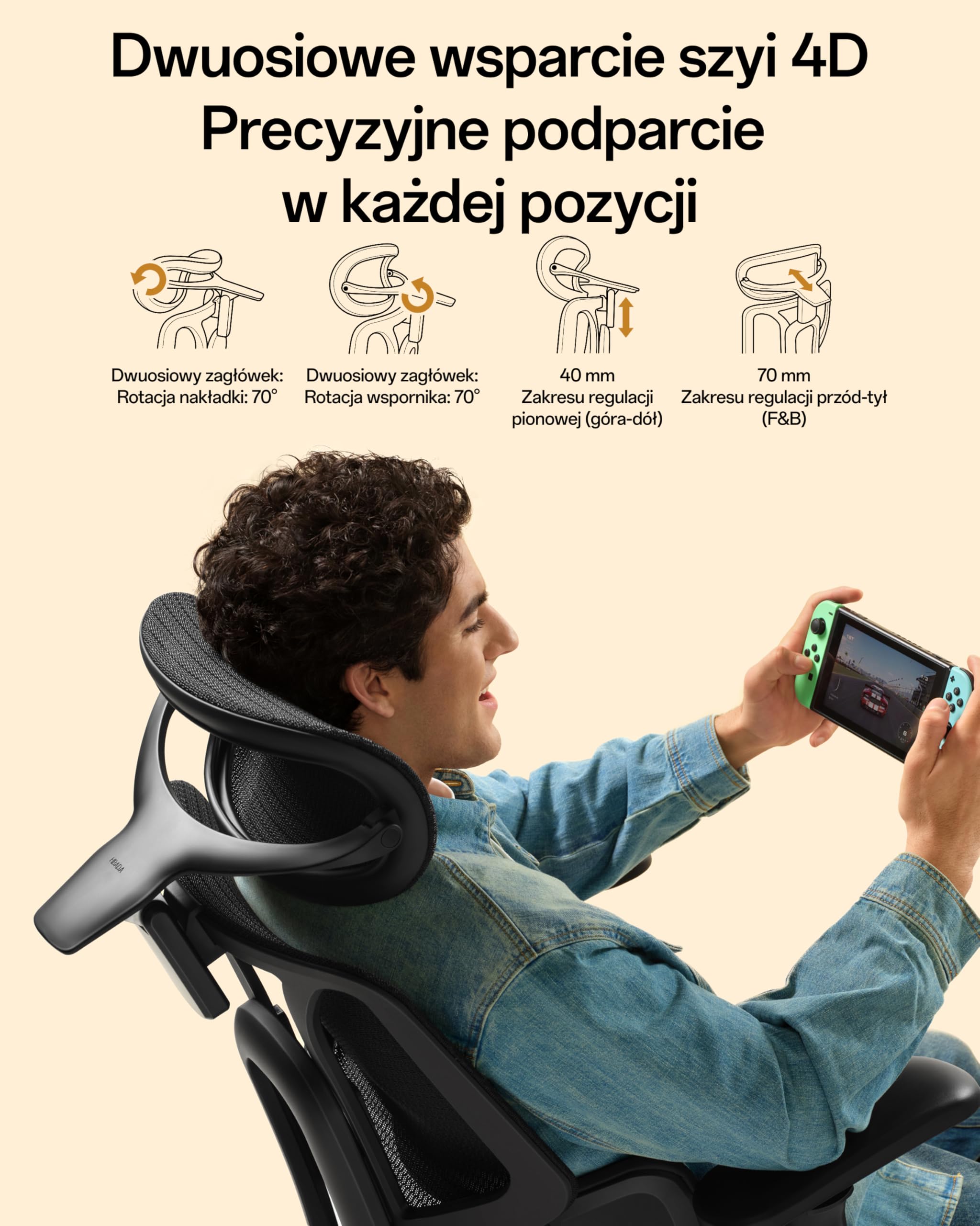 Hbada E3 Air Edycja 2026 Ergonomiczne Krzesło Biurowe, 3-strefowe Wsparcie Lędźwiowe, Wygodny Fotel, Automatyczne Dopasowanie do Wagi, Zagłówek i Podłokietniki 4D, Nachylenie 140°, Czarne, Podnóżek