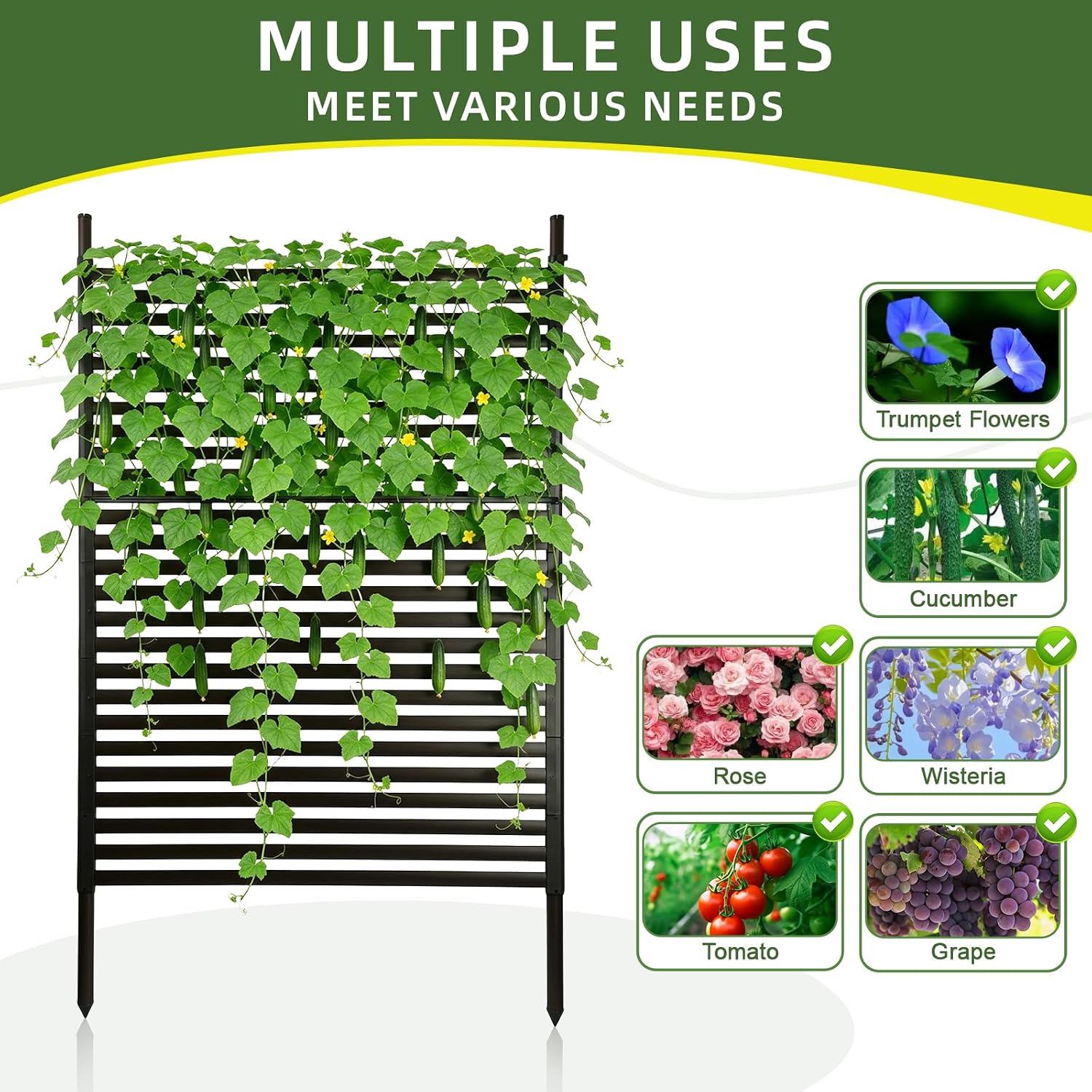 Metal Garden Trellis for Climbing Plants, 59 Inch Tall Fence Plant Support for Flower and Vegetable (35.5" W x 59" H)