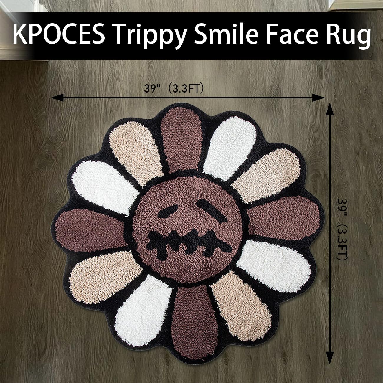 Halloween Cool Bathroom Rugs Trippy Happy Face Rug Gothic Skull Bath Rug Aesthetic Fun Rugs for Bathroom Non Slip Bath Mats 3.3FT Soft Tufted Water Absorbent Shower Mat