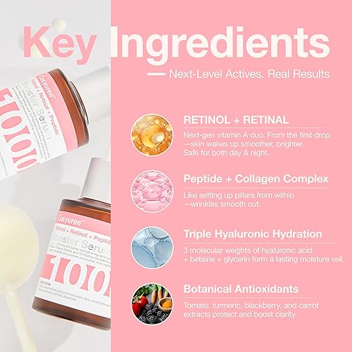 Miniatura 4 de Cosyuree Retinol + Retinal Glow - Suero de buceo profundo, refuerzo de brillo de doble retinoide con péptidos, hidratación calmante con textura, sin