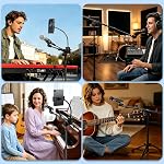 GUITTO Microphone Stand Floor with Phone/Tablet Holder, Adjustable Boom Mic Stand with Heavy-Duty Base, Dual Device Mount for Streaming, Podcasting, Recording, and Live Performances GMS-04