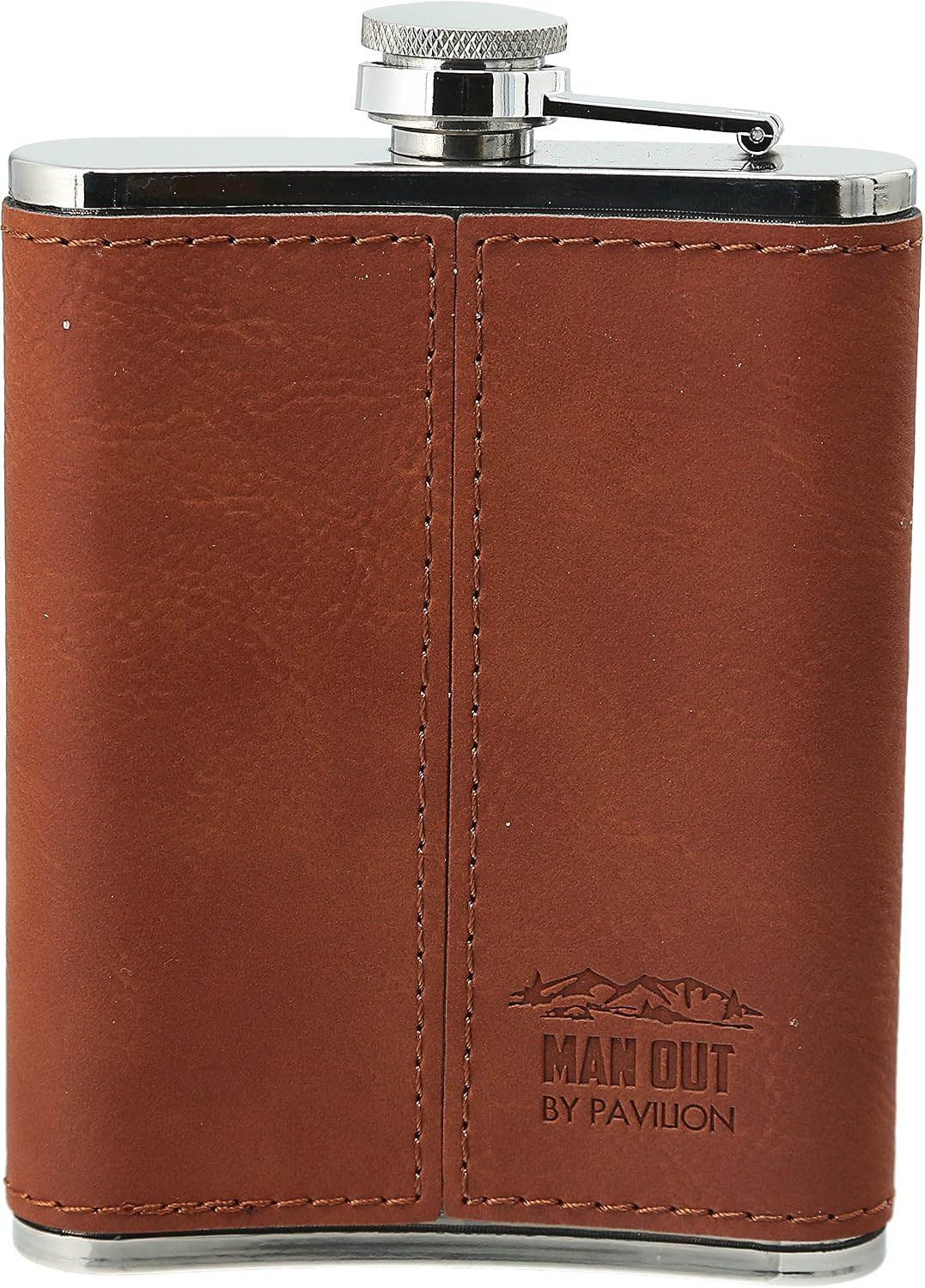Pavilion Gift Company - Out Hiking - 8 oz Stainless Steel PU Leather Flask Outdoorsy Woodsy Hike Camping Mountain Men Women Hiker Unique Gift