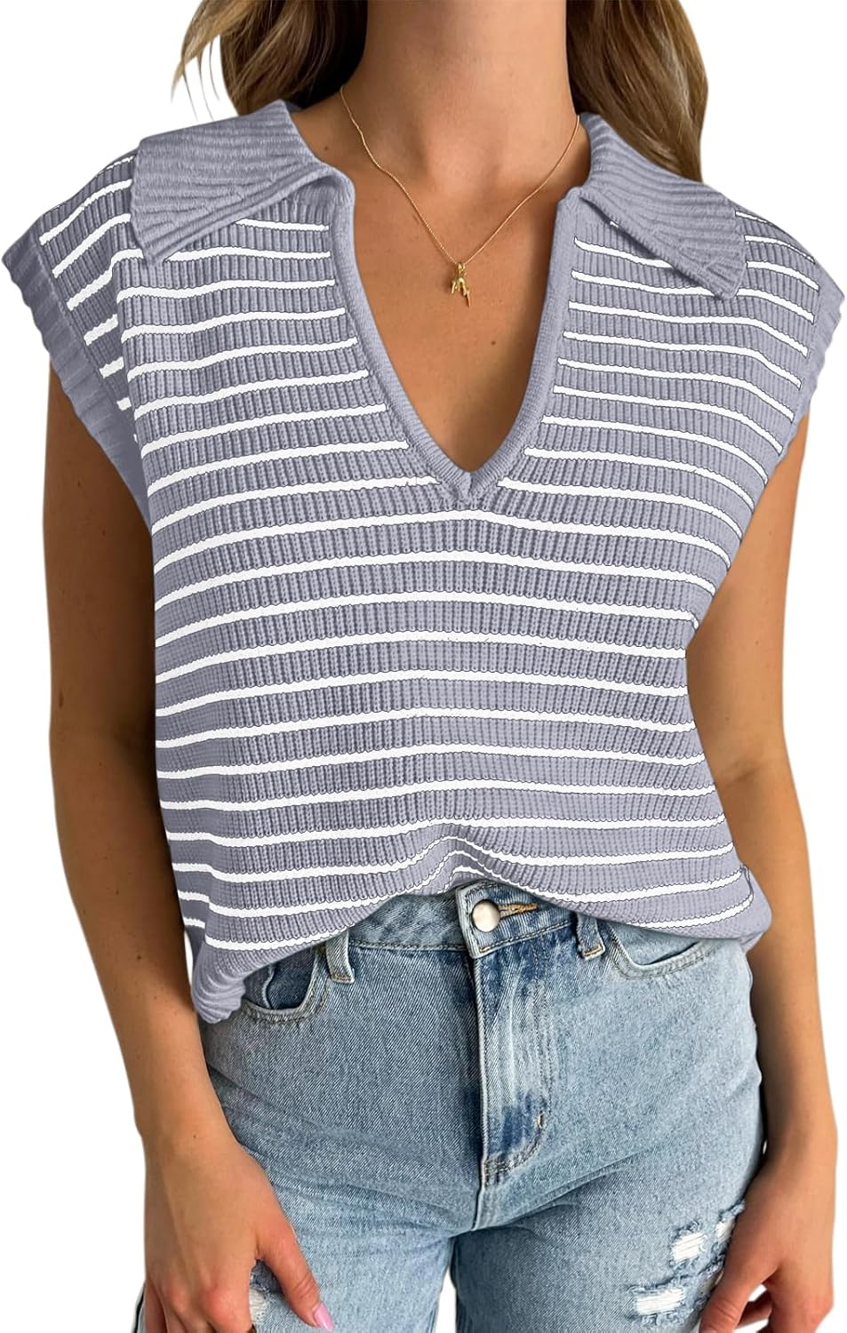 Yousify Summer Sweaters for Women 2025 V Neck Cap Sleeve Tops Sleeveless Spring Clothes Sweater Vest S-2XL