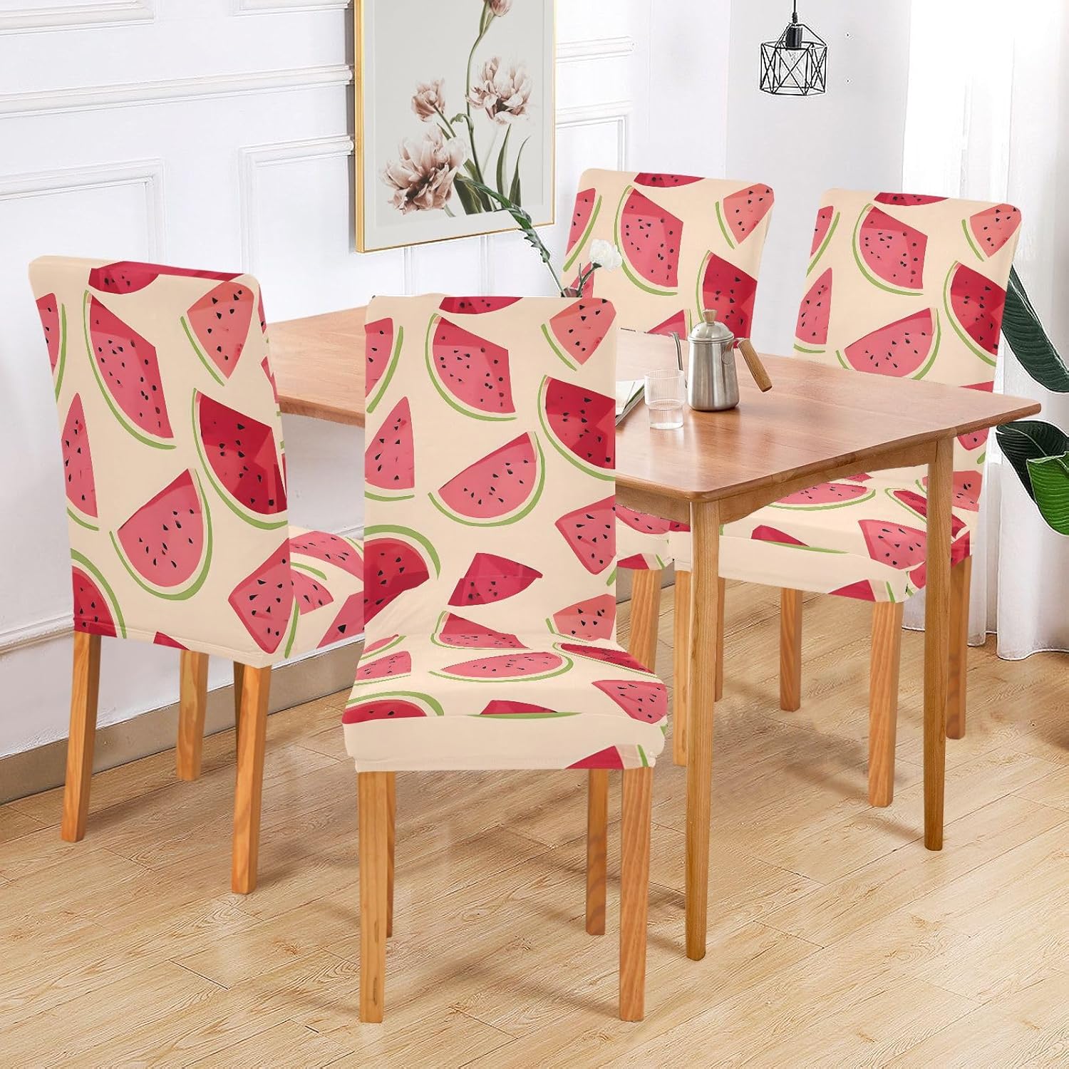 ALAZA Chair Covers for Dining Room, Watermelon Fruit Pattern Stretch Chair Cover Sets Chair Protector Removable Washable for Ktichen Restaurant Hotel