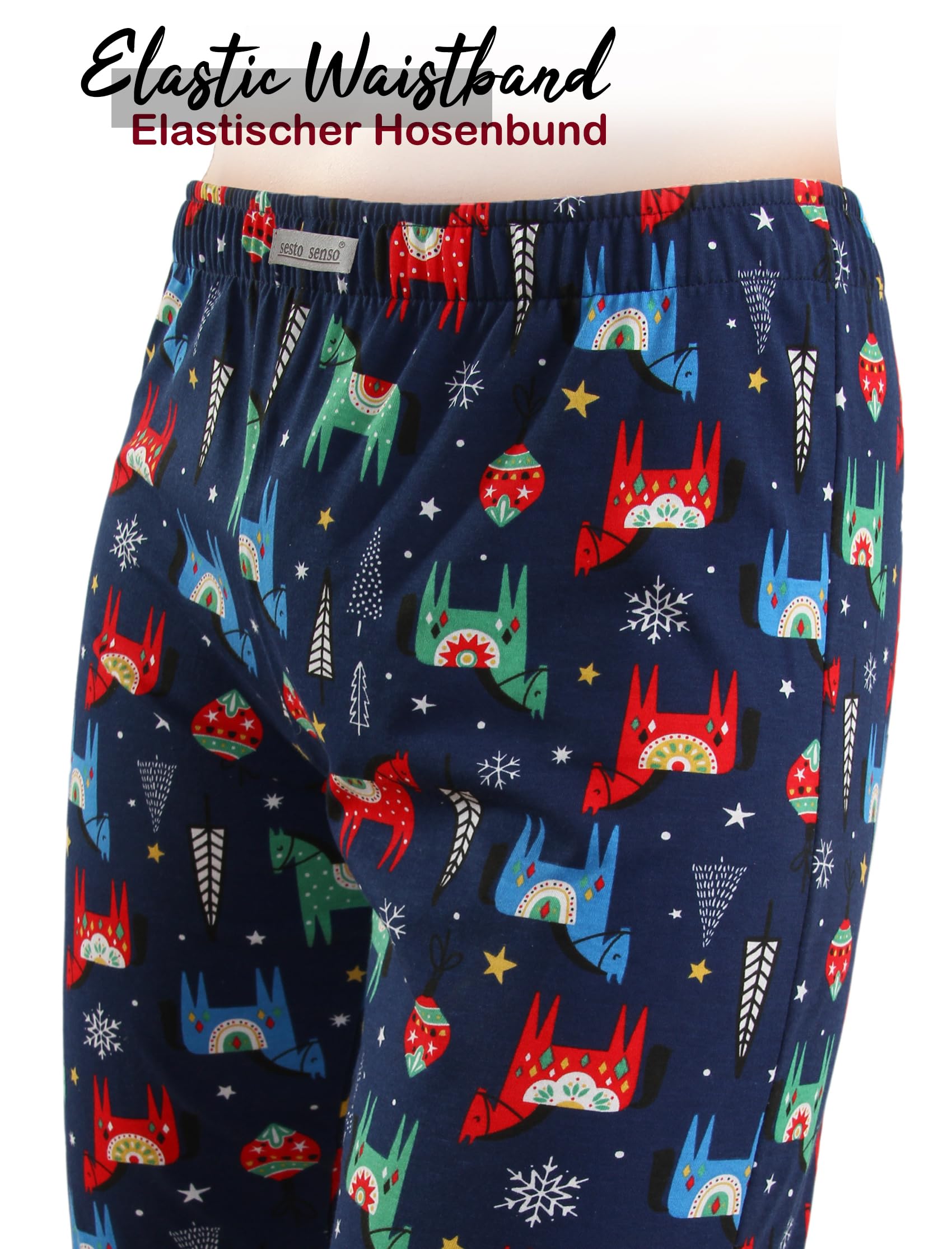 Sesto Senso Navidad Pijamas Hombre Largo Invierno Algodón Pijama Conjunto Camisa Manga Larga Pantalones Largos Azul Oscuro Caballo L 2643/01 Konik
