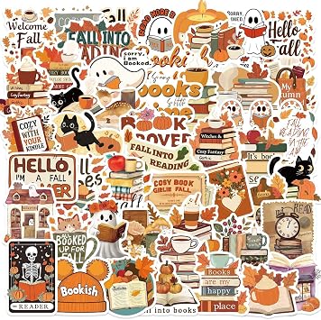 50 Pcs Book Sticker for Kindle, Bookish Kindle Reading Stickers for Water Bottles, Laptops, Accessories Gifts for Kids Teens Adults Autumn