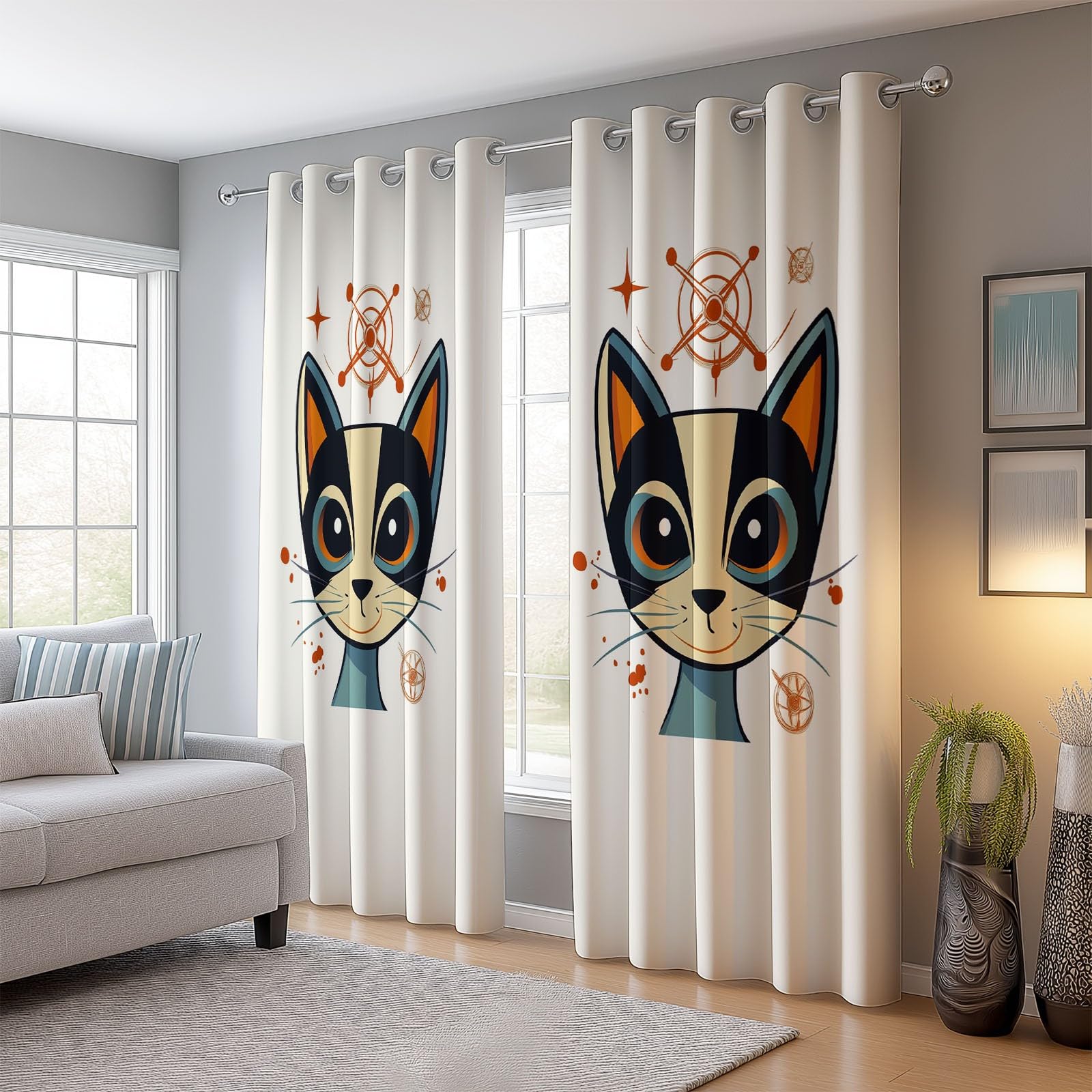 Rideaux 100% occultants chat de dessin animé lot de 2 pour chambre enfant 75x166 cm