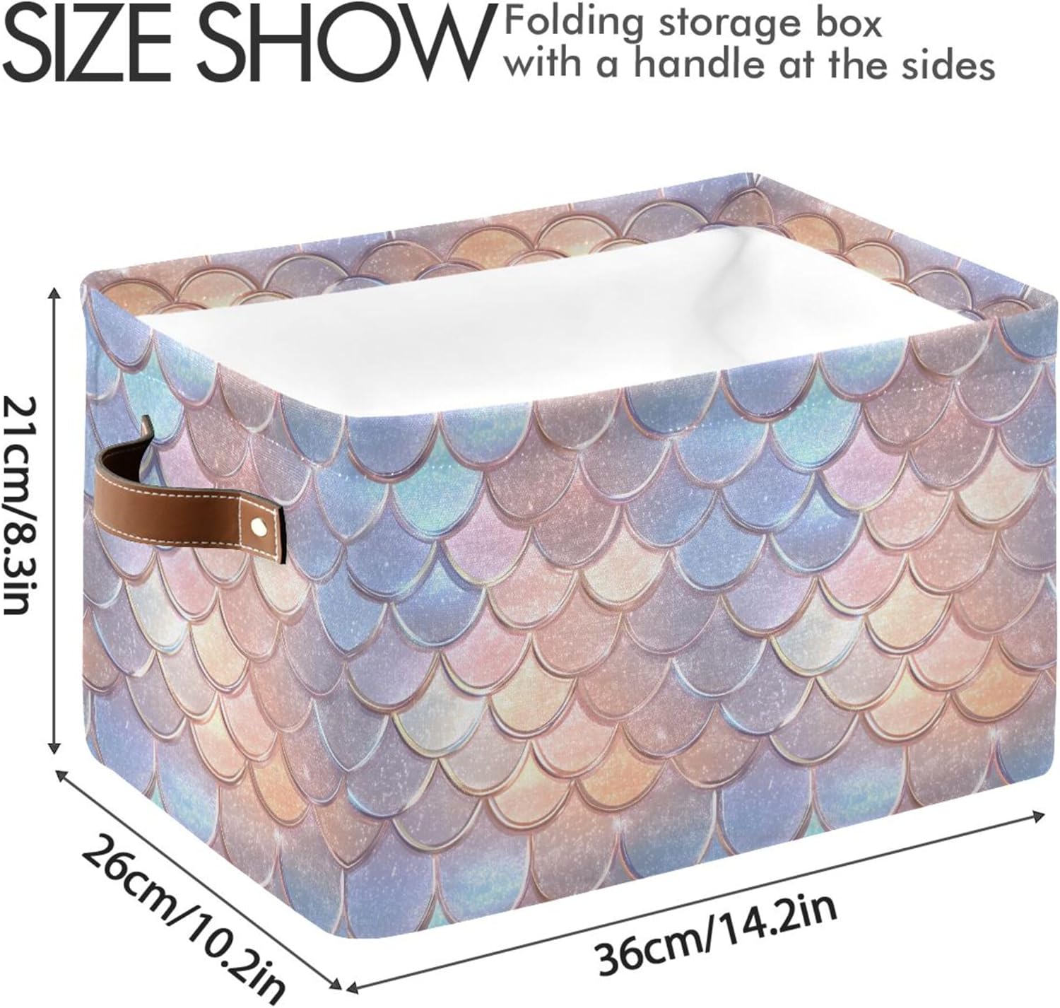 MNSRUU Storage Basket Glittering Dragon Scales Collapsible Organizer Basket for Shelves with PU Handles, Decorative Waterproof Nursery Laundry Storage Cubes Bins, 2 Pack