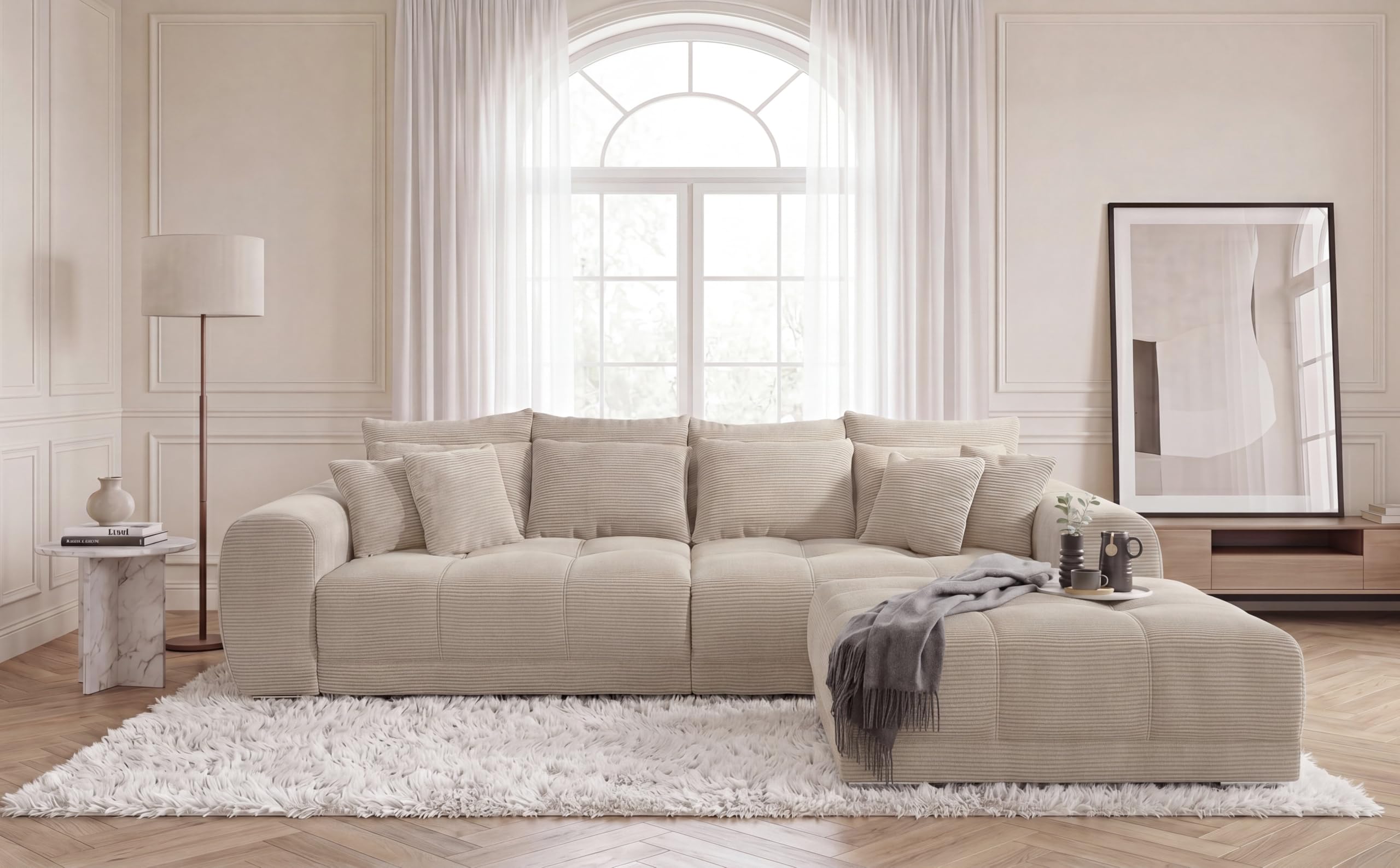 luma-Home 15173/ Big-Sofa XXL Lounge Couch, Cord-Bezug Beige Grau