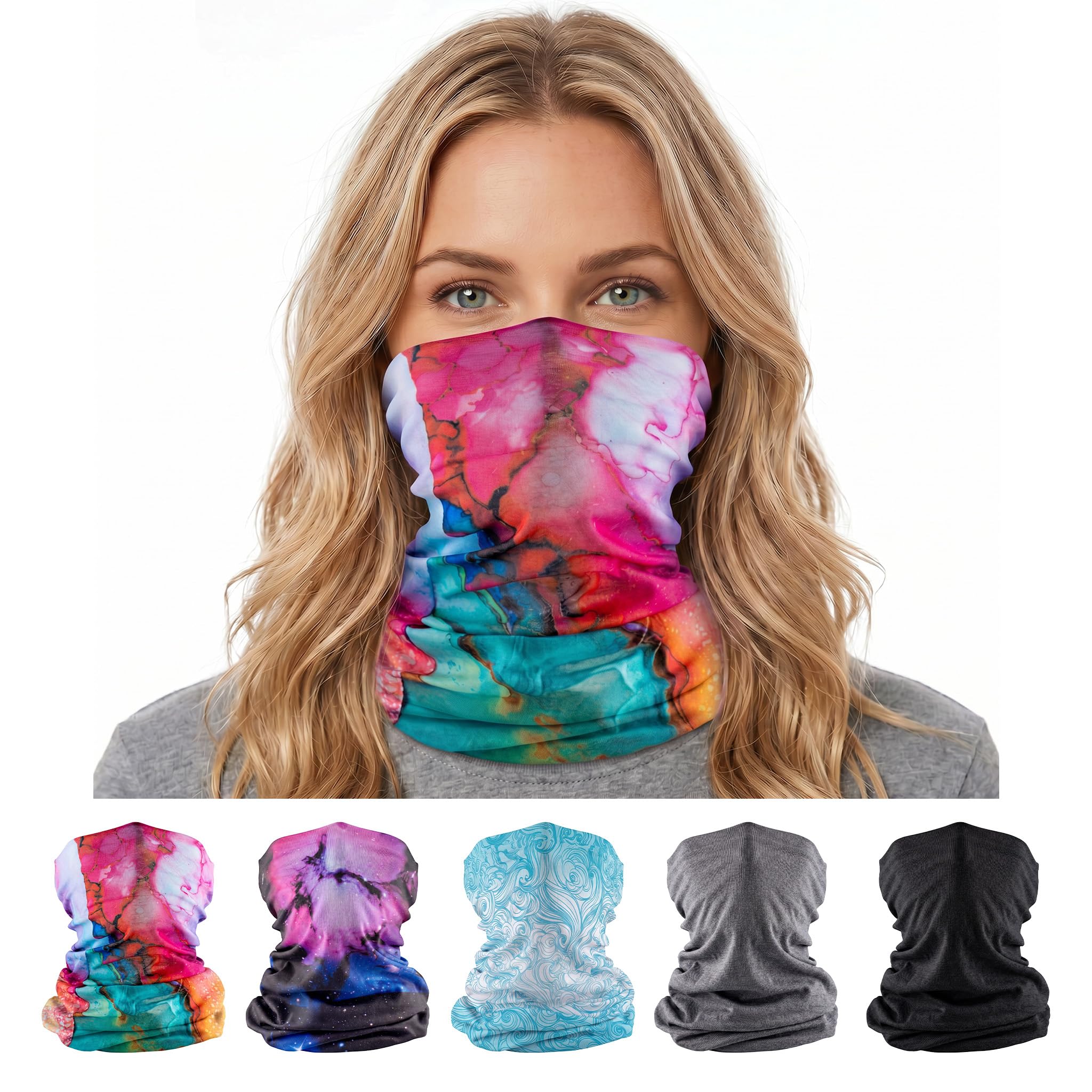 S A Soul of Adventure 5-Pack UV Face Shield | UV 30+ Multipurpose Neck Gaiter Balaclava for Adults | Multiple Color Packs
