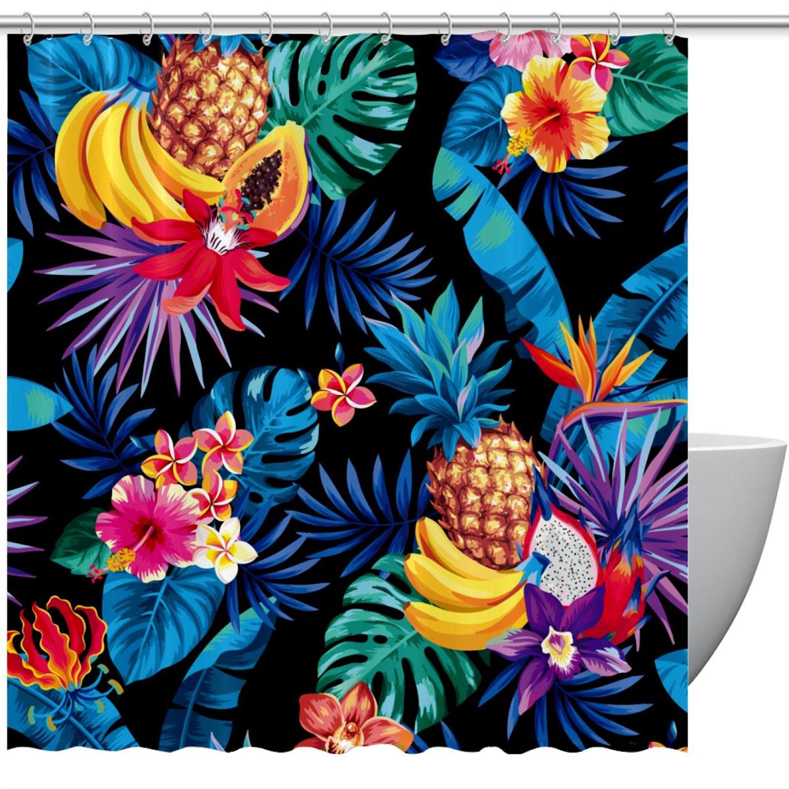 Rideau de douche ananas et fruits tropicaux imperméable de 183 cm
