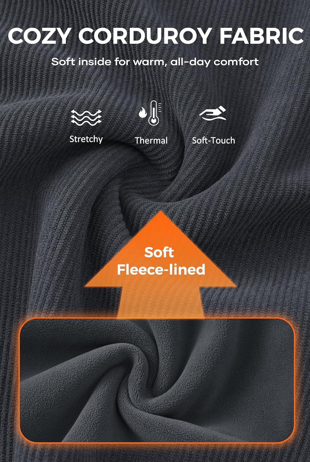 Mens Corduroy Fleece Lined Sweatshirts Thermal Loose fit Casual Long Sleeve Pullover Shirt (S-XXL) - Image 4