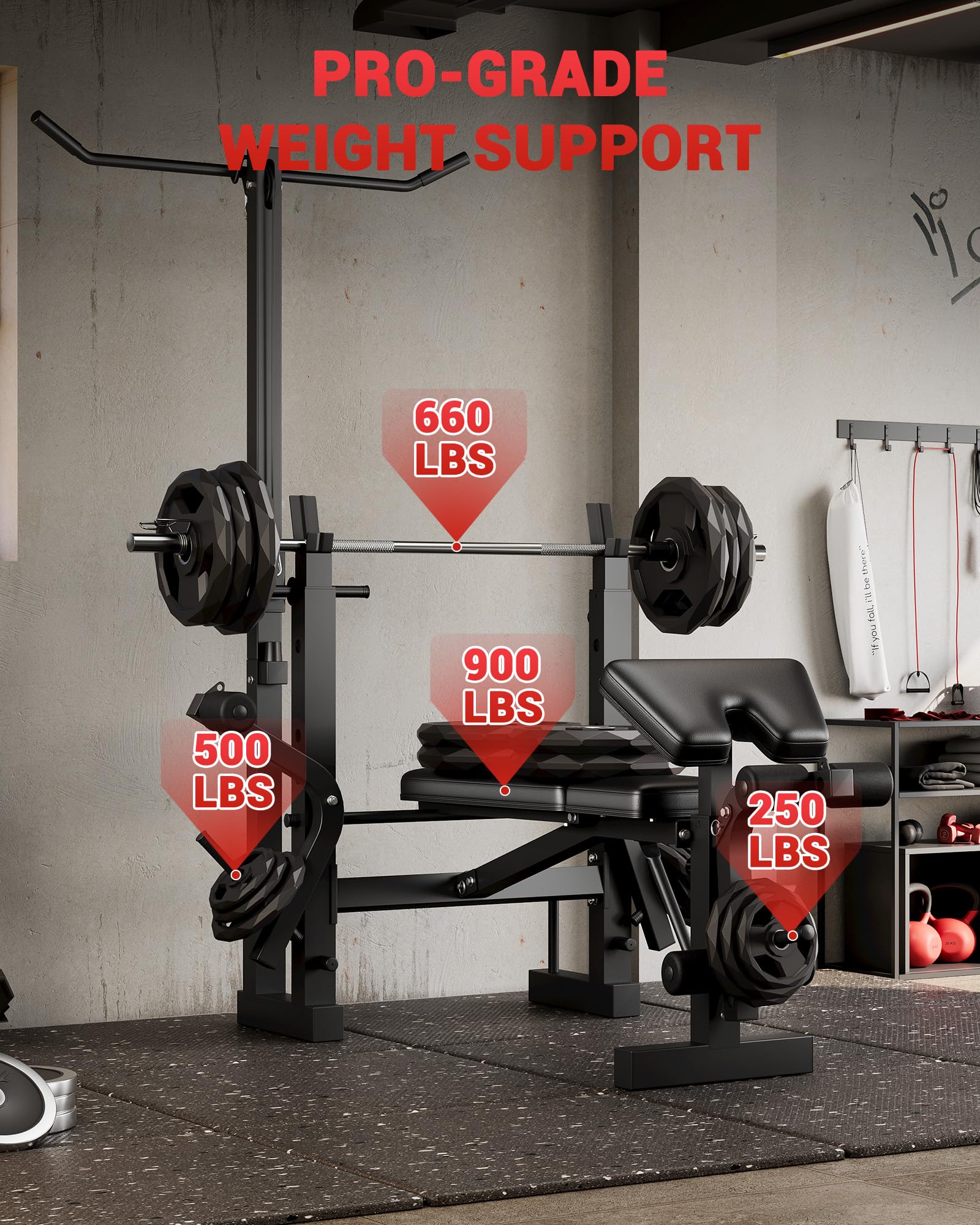 8-in-1 Weight Bench Set for Home Gym, Foldable Workout Benchs | With Preacher Curl Pad, LAT Pulldown and Leg Extension Leg Curl, Bench Press for Full Body Exercise