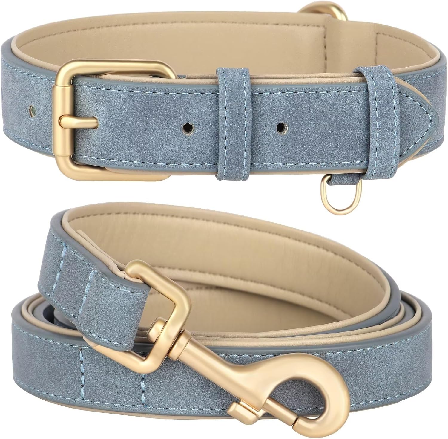 Beirui Soft Padded PU Leather Dog Collar and Leash Set, Durable Dog Leash and Collar Set with Metal Buckle, Breathable Pet Collars with 4FT Leash for Small Dogs(Blue, Neck 10-13")