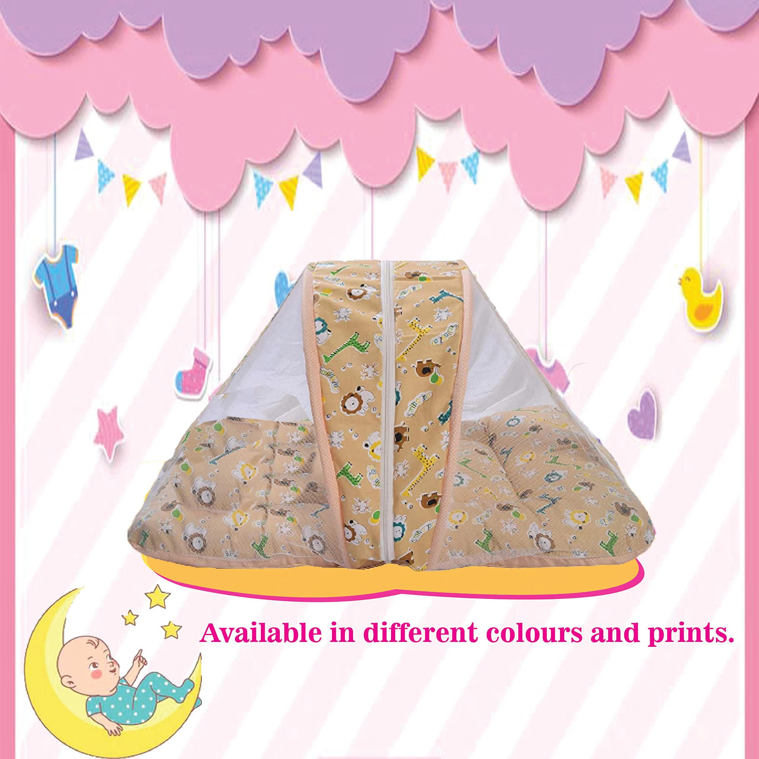 Toddylon Flat Bed Baby Bed New Born Baby Bedding Set Combo | Carry Bag | Mattress | Mosquito Net | Insect Protector | Infants (0-6 Months, Orange, Baby Size, Cotton) - Image 3 thumbnail