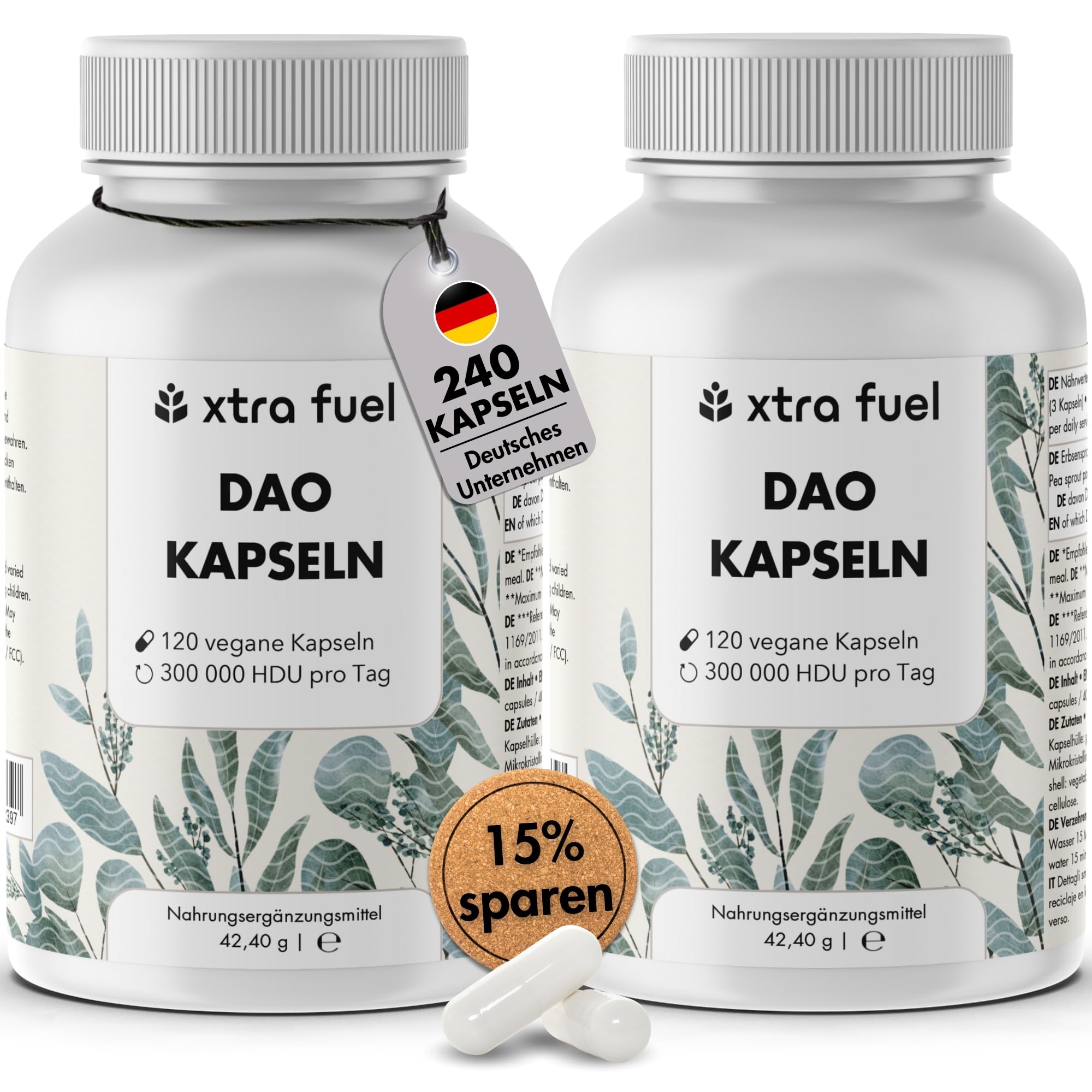 DAO Kapseln 240 Stück (hochdosiert) - 300,000 HDU pro Tagesdosis - DAO Enzym aus Erbsenprotein - vegan & laborgeprüft (2er Pack)