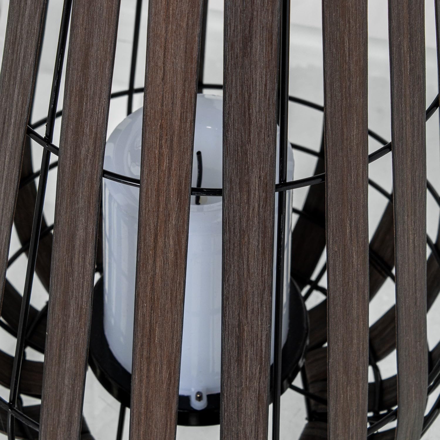 DRW Lampara Farol Solar de sobremesa o Suelo de Madera y Metal Oscuro y Negro con Vela led 21x21x42 cm