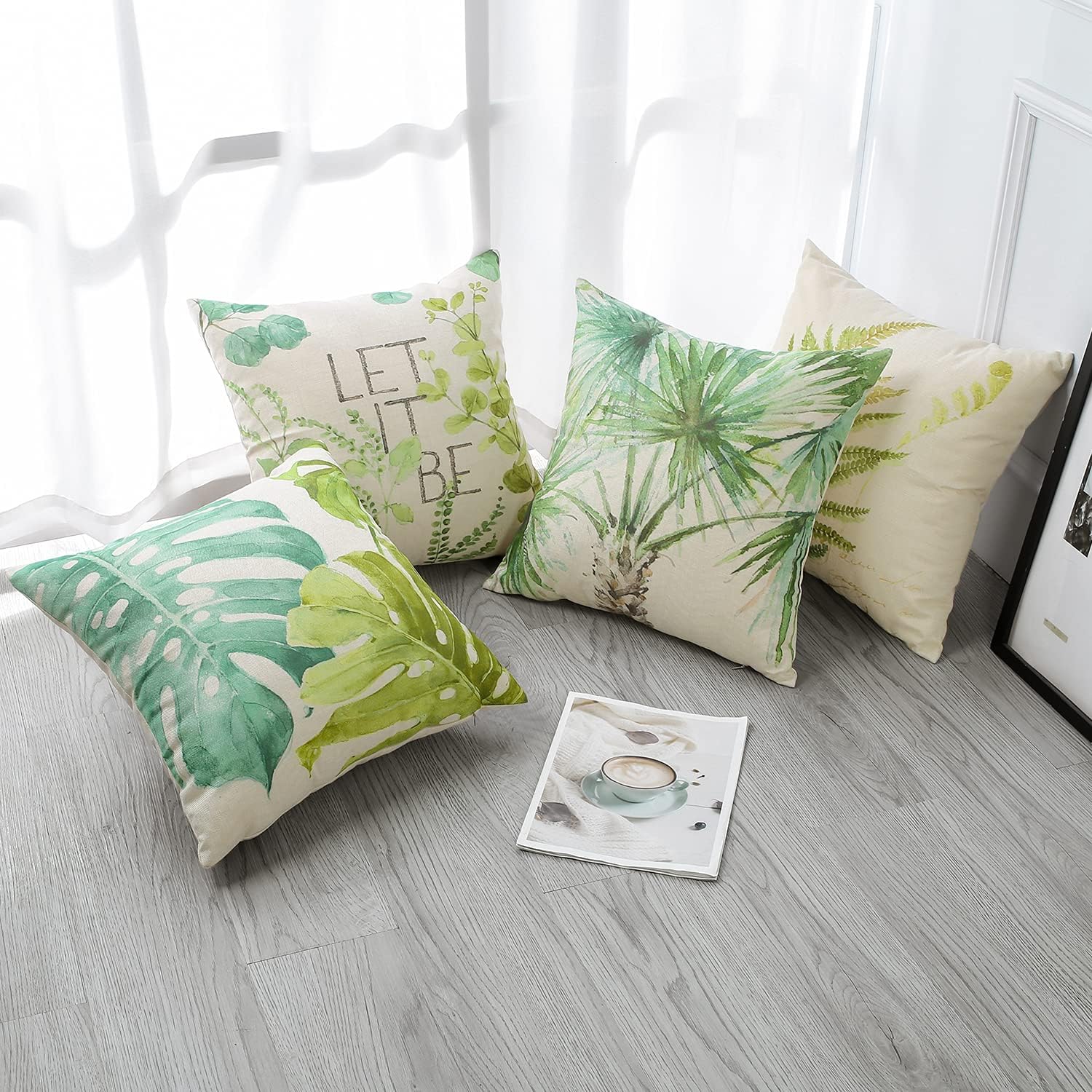 Artscope Set of 4 Decorative Cushion Covers 45x45cm, Green Leaf Pattern Waterproof Throw Pillow Covers, Perfect to Outdoor Patio Garden Bench Living Room Sofa Farmhouse Decor - Image 4