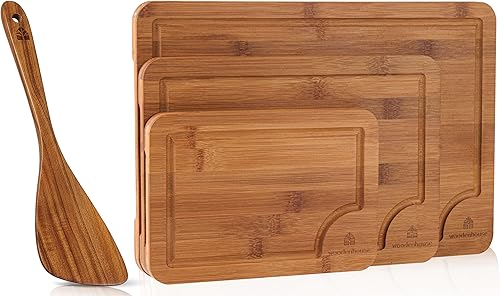 Juego de 3 espátulas de madera para cocinar, tablas de cortar de madera, fáciles de limpiar, de larga duración y resistente, espátula de madera de