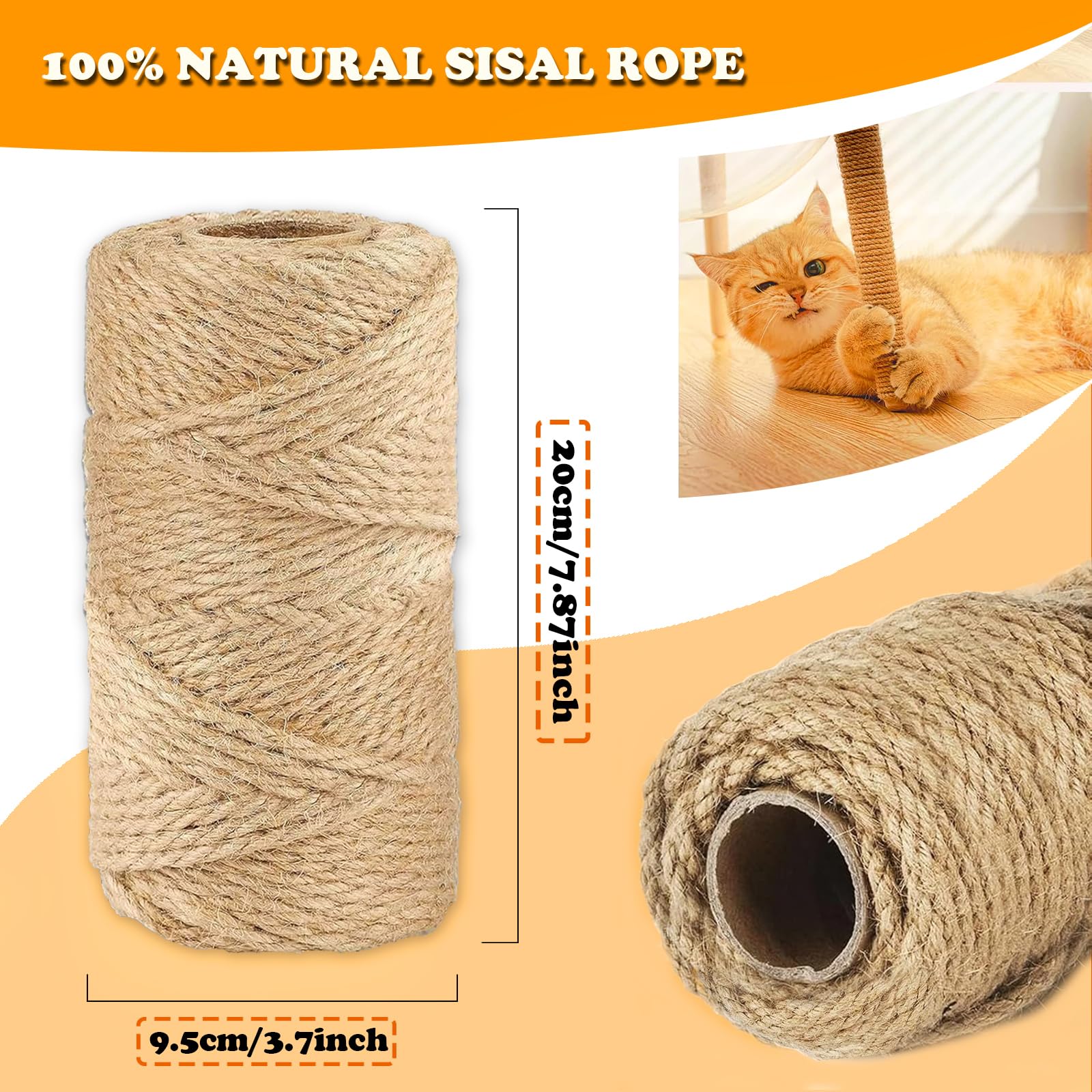Corda di iuta naturale spessa 6 mm per tiragraffi per gatti, corda in sisal naturale, per gatti, animali domestici, giardinaggio, artigianato, giocattoli (40 m)