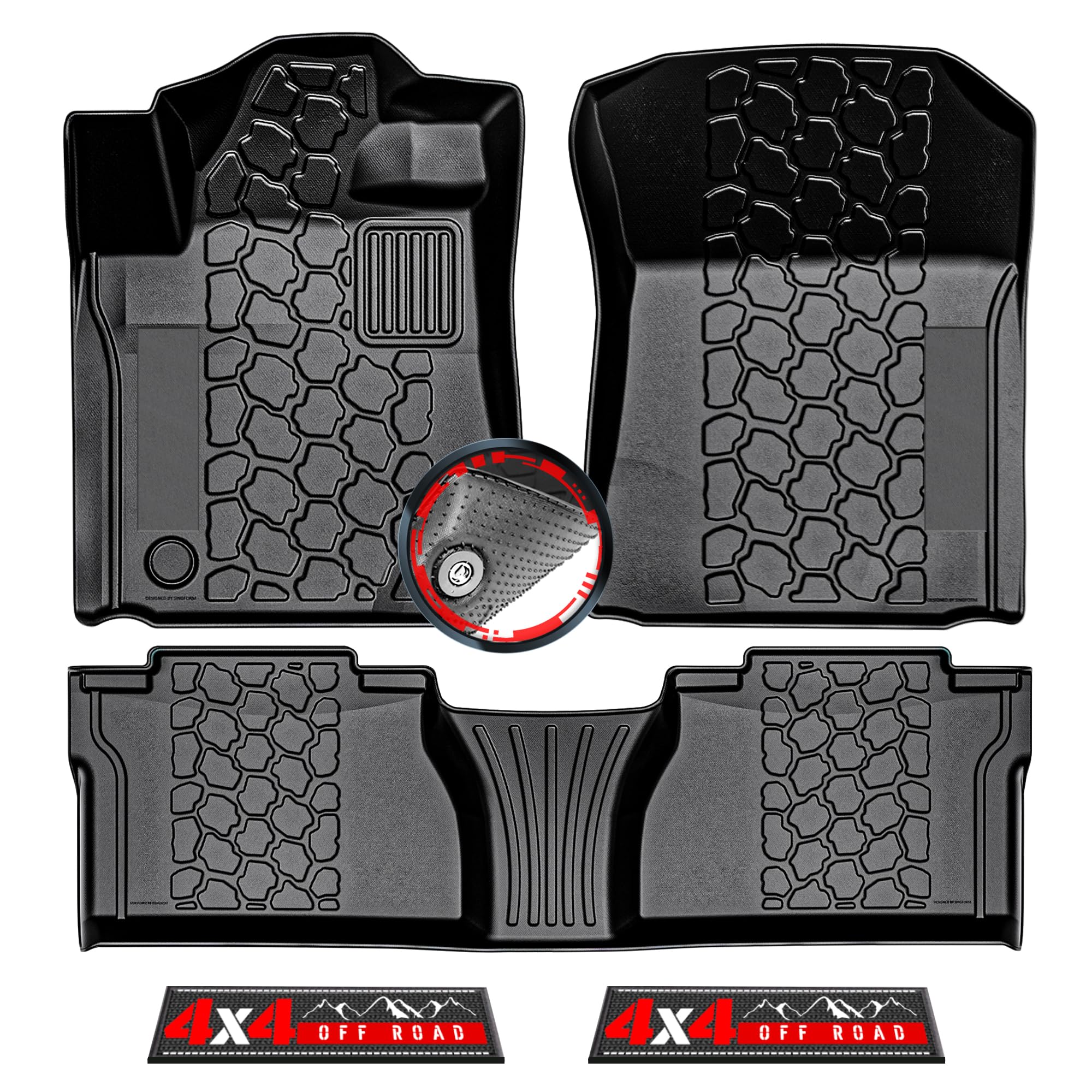 LASFIT Alfombrillas Para Toyota Tundra 2014-2021 CrewMax Cab, Revestimiento De Suelo Para Todo Tipo De Clima Para Tundra SR5/TRD/Limited TPE Tapetes Delanteros Y Traseros De 2 Filas, Color Negro