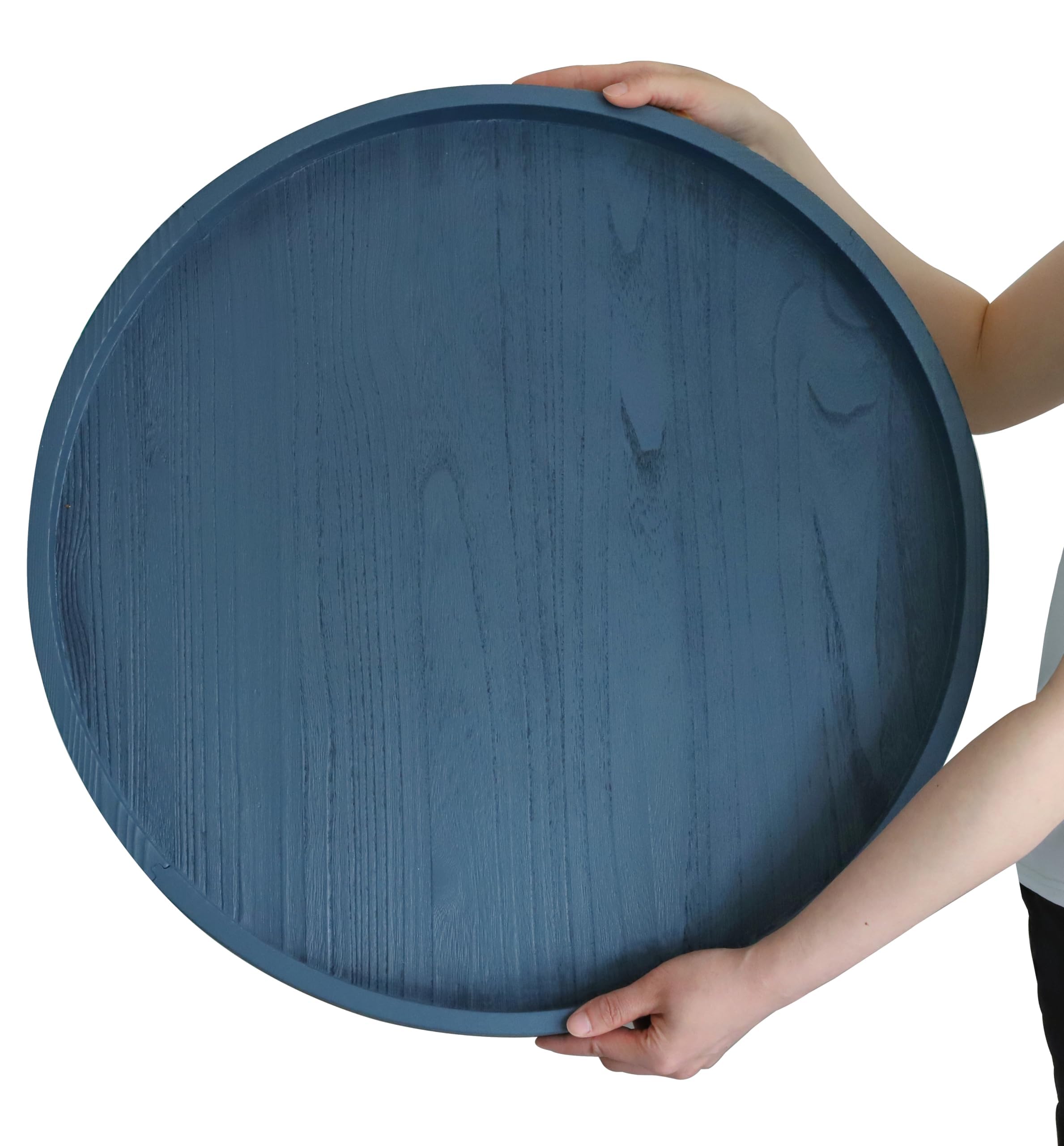 gurfuy round ottoman table tray round-24 - rustic wooden serving tray for farmhouse decorative oversized coffee table trays living room kitchen counter breakfast blue