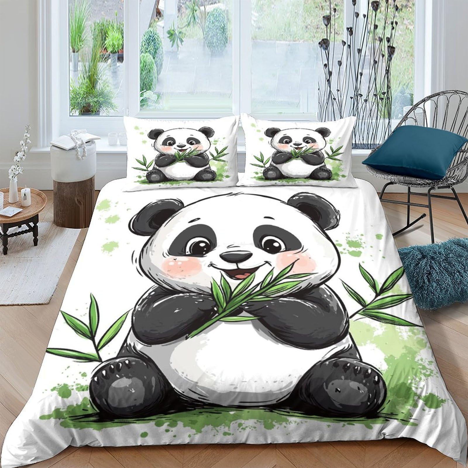 Ctjqhvkz Style-4 3D Printed Cute Panda Fitted Sheet Microfiber Soft Breathable Bamboo Bed Cover For Bedroom Dorm Mattress Decor Single（135X200cm）