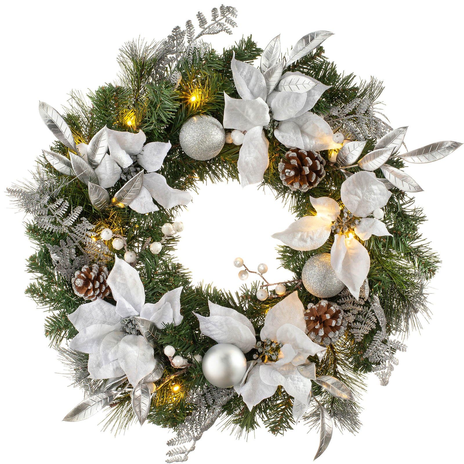 Pre-Lit Decorated Christmas Wreath with 20 LED Lights