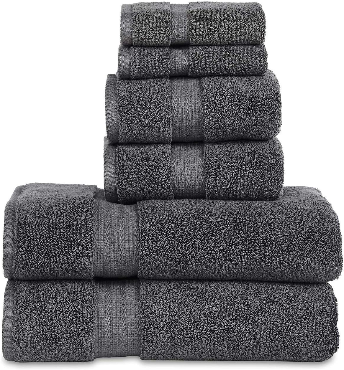 804 GSM 6 Piece Towels Set, 100% Cotton, Premium Hotel & Spa Quality, Highly Absorbent, 2 Bath Towels 27” x 54”, 2 Hand Towel 16” x 28” and 2 Wash Cloth 12” x 12”. Charcoal Color