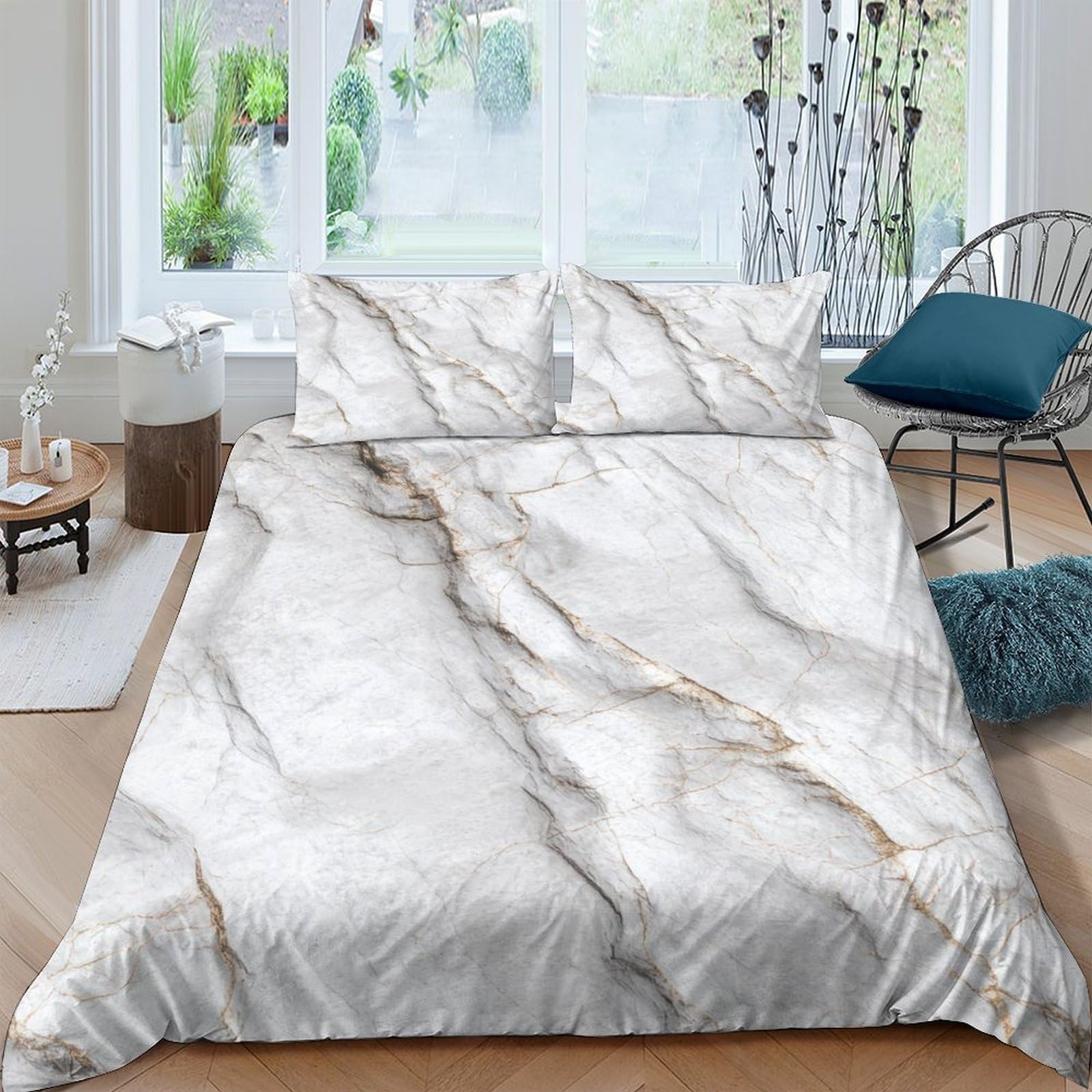 Ctjqhvkz Style-6 3D Printed Marble Texture Fitted Sheet Microfiber Soft White Gold Vein Bed Cover For Bedroom Dorm Mattress Decor Single（135X200cm）