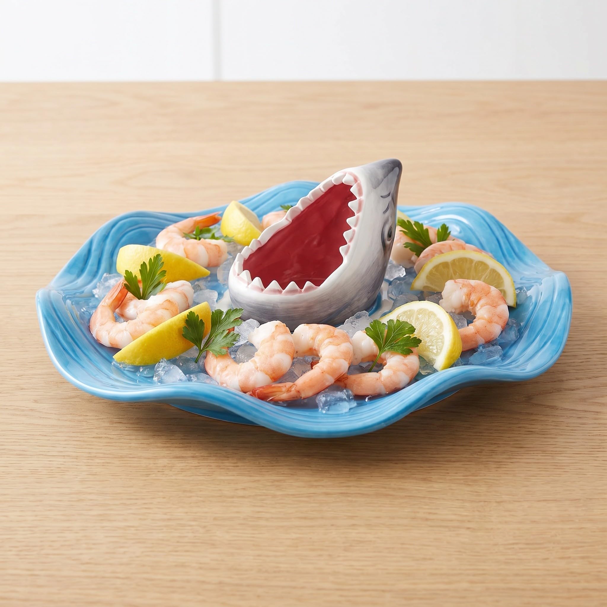 ibasenice Plateau à sushis Requin : Plateau en céramique en Forme de Requin avec Compartiment à Sauce, apéritif sur Le thème de l’océan pour Fruits de mer, raviolis, Amuse-Gueules et Service