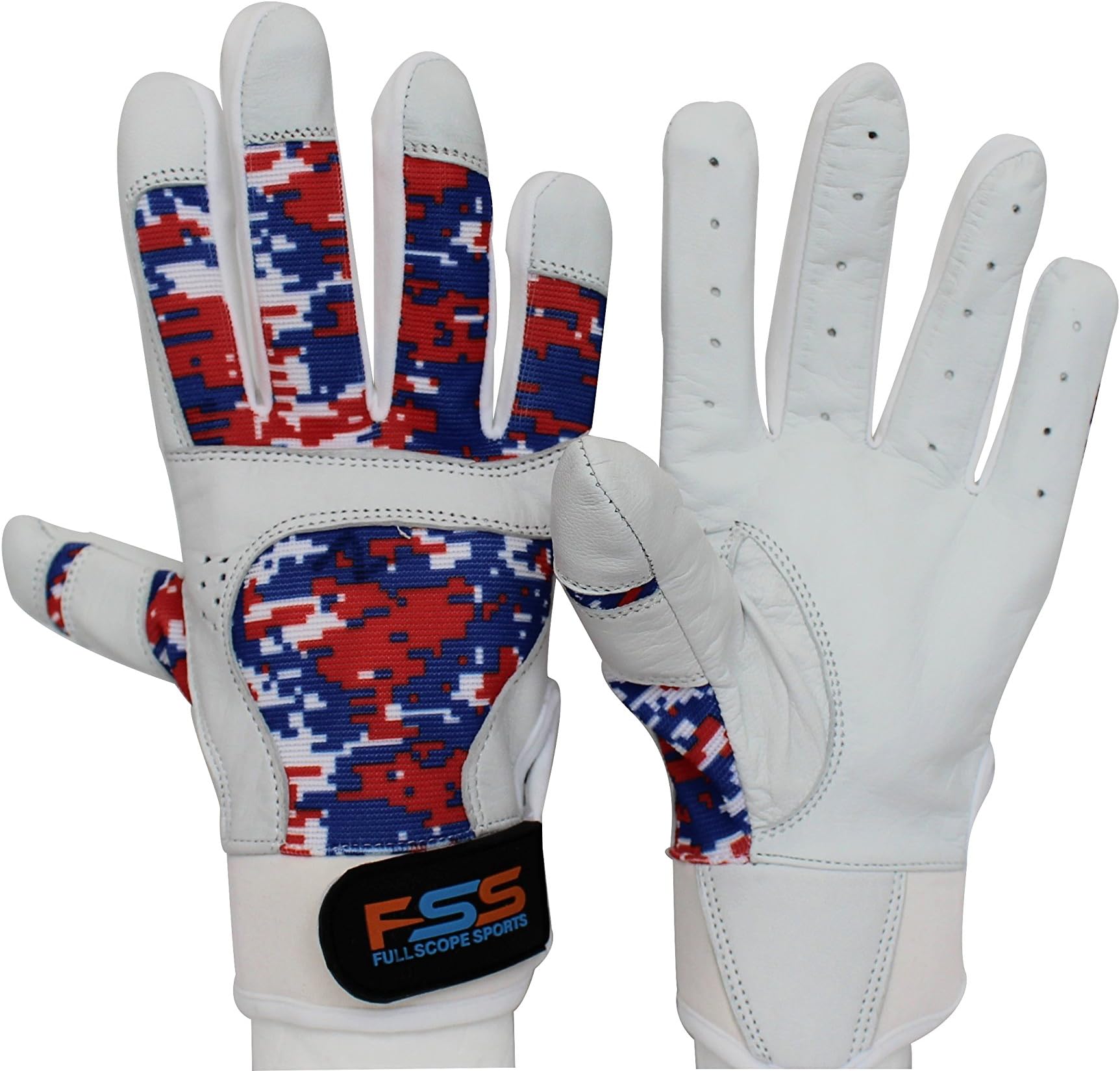 Baseball Batting Gloves for Adult Boys Girls Youth Pro Softball Glove (Red/White/Blue Digital Camo, 10 -Adult Small (Kids 10-13-Year-Old))