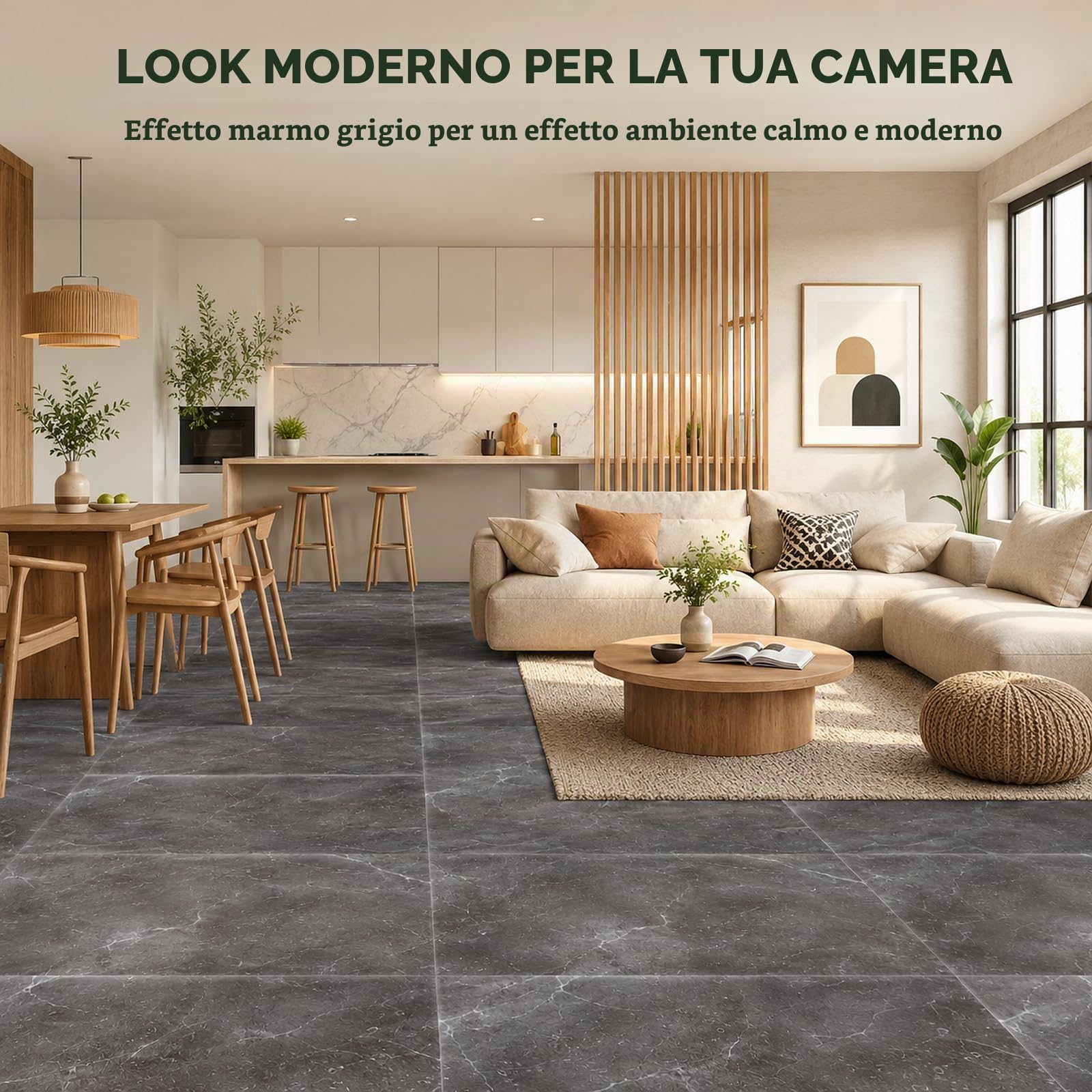 CYEER 40 pezzi 30x30CM Pavimento autoadesivo in PVC, Pavimento in vinile autoadesivo grigio, Piastrelle autoadesive per cucina, soggiorno, bagno (grigio marmorizzato)