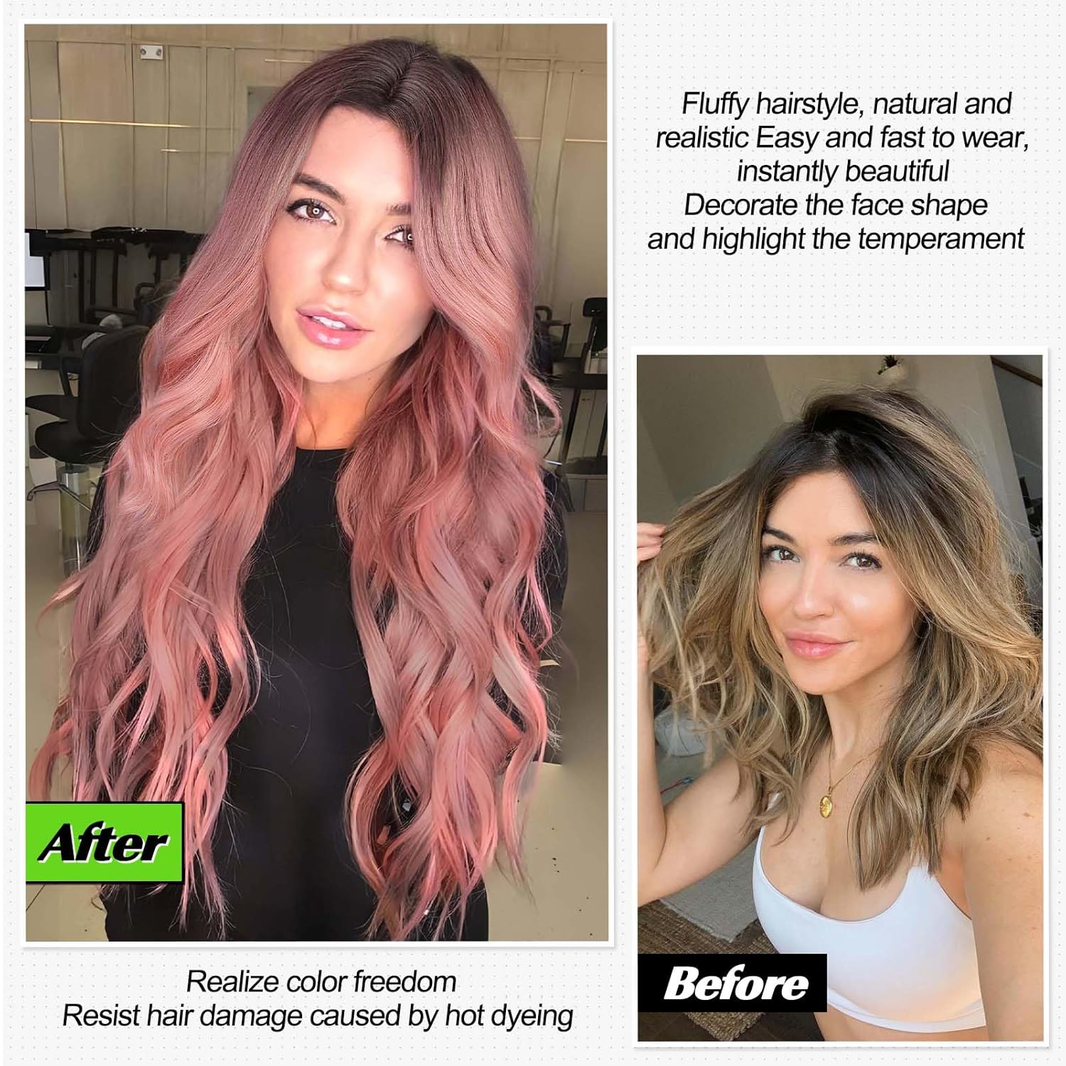 starluck Long Ombre Pink Wavy Wig for Women 26 Inch Middle Part Curly Wig Natural Looking Synthetic Heat Resistant Fiber Wig for Daily Party Use