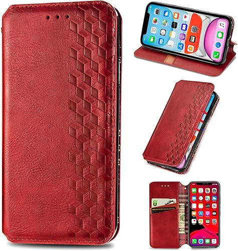 Compatible with Xiaomi Poco X3 GT Cover,Compatible with Redmi Note 10 Pro (China) 5G Magnetic Closure Flip Stand Wallet Card Holder Case Red