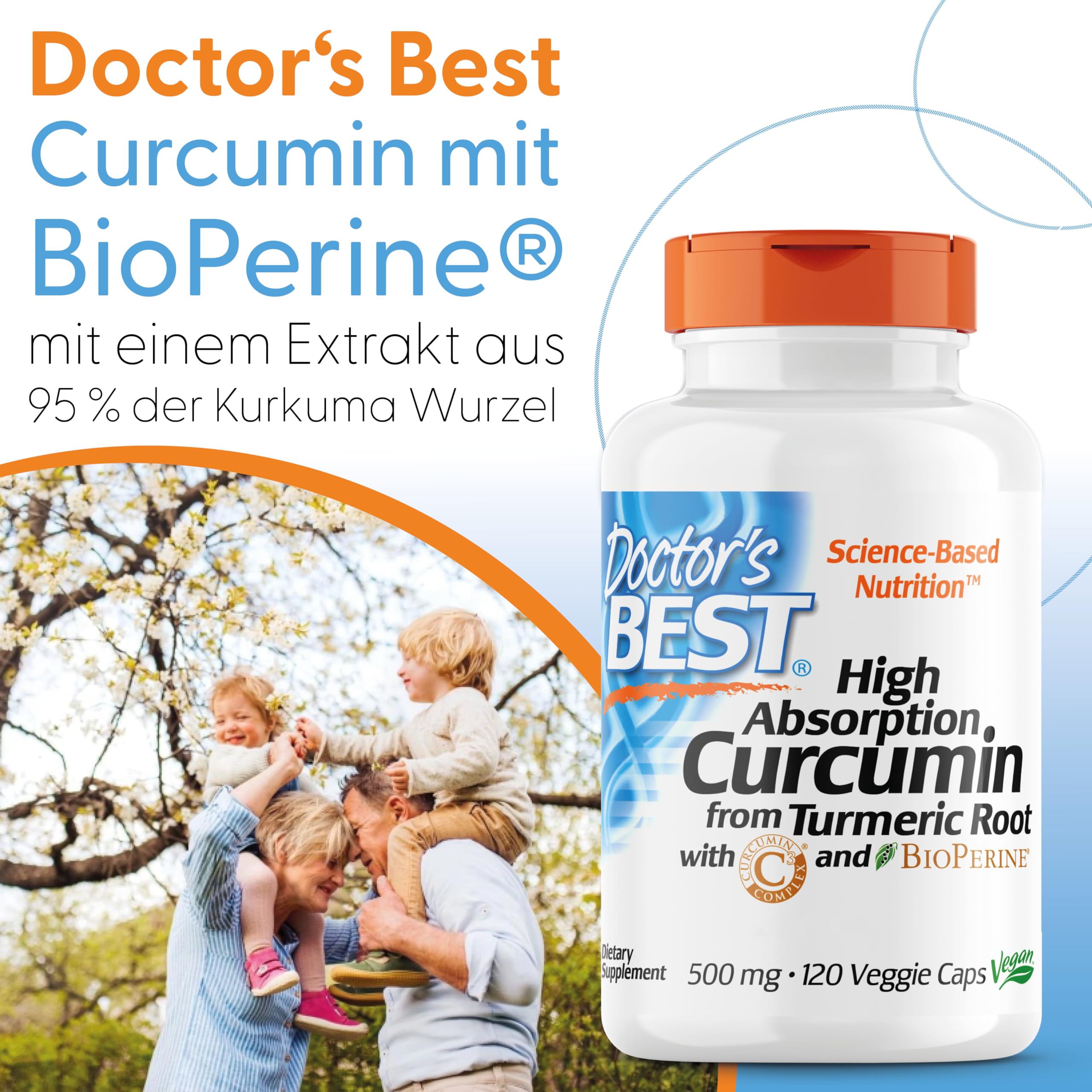 Doctor's Best, High Absorption Curcumin, 500mg, 120 Kapseln, Laborgeprüft, Kurkuma, Glutenfrei, Sojafrei, Ohne Gentechnik