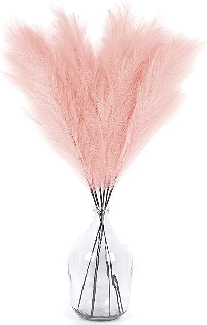 5 PCS Faux Pampas Grass, Medium Size Artificial Grass , 33/85cm), Fake Flowers Fluffy Artificial Flowers Stems For Wedding Decor Boho Home Decoration Dried Flowers (Pink)