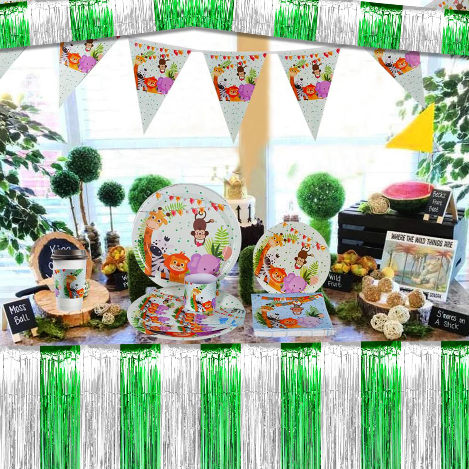 Paquete de 6 guirnaldas de flecos de papel de aluminio verde plateado de 10 pies para colgar en la pared, pancarta de telón de fondo para flotadores de desfile, Acción de Gracias, Navidad, cumpleaños