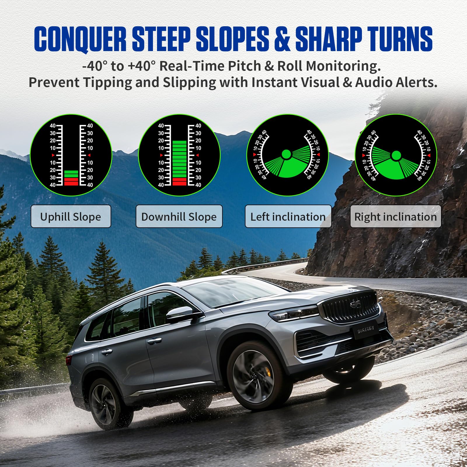 BELEY Inclinometro Digitale per Auto con GPS, Velocità in Tempo Reale, Bussola LCD HD