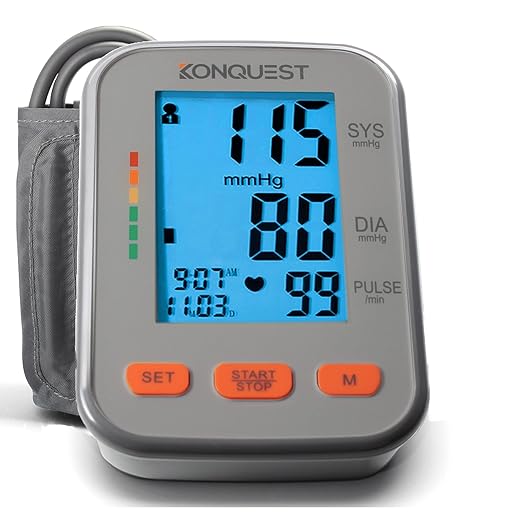 Konquest KBP-2704A Automatic Upper Arm Blood Pressure Monitor - Adjustable Cuff - Large Backlit Display - Irregular Heartbeat & Hypertension Detector - Tensiometro Digital