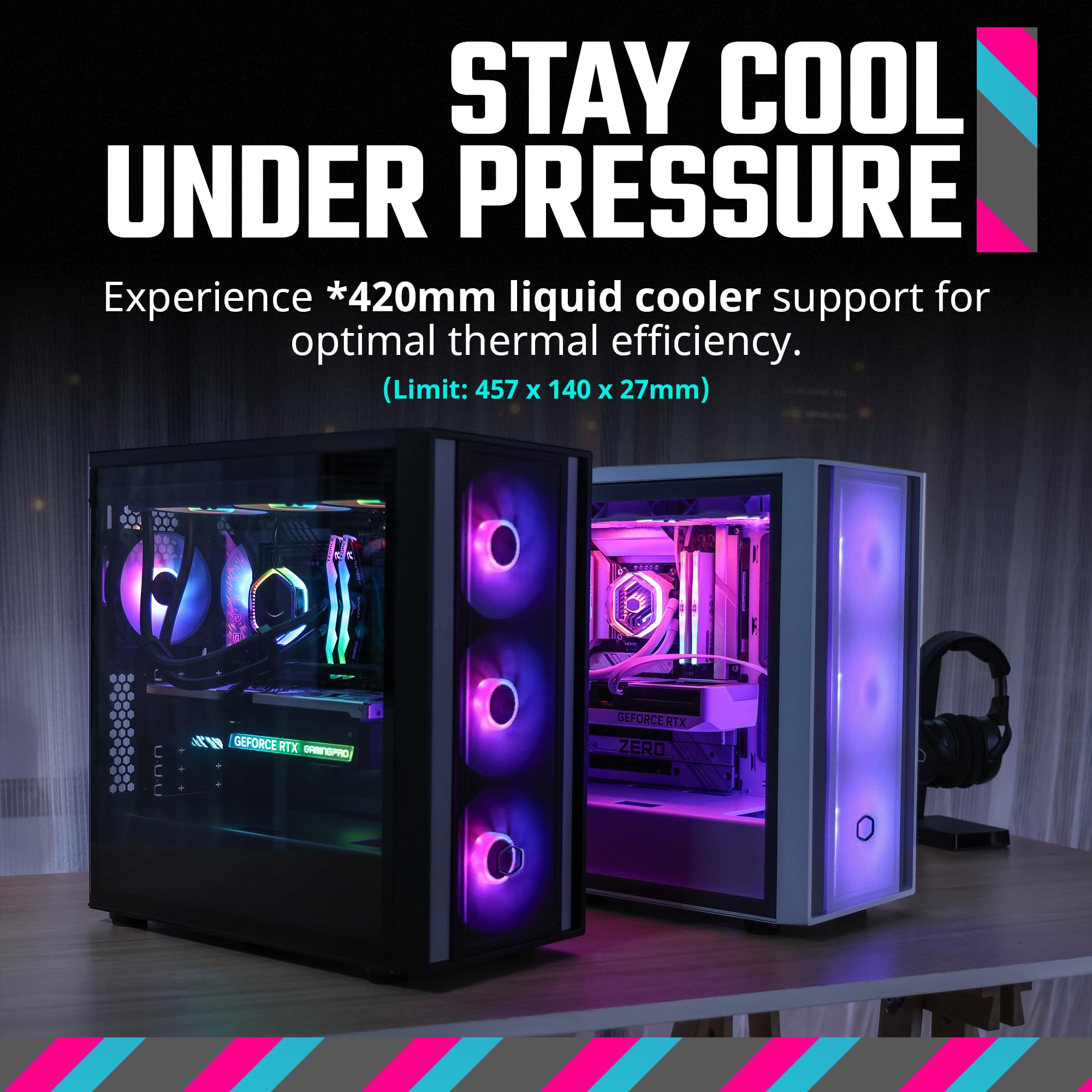 Cooler Master MasterBox 600 ATX Mid-Tower Case, Placa Base retroconectada ASUS|MSI|Gigabyte, 410mm GPU MAX, *420mm AIO MAX, Tipo C, Vidrio Templado, Triple 140mm SickleFlow PWM, FineMesh Airflow