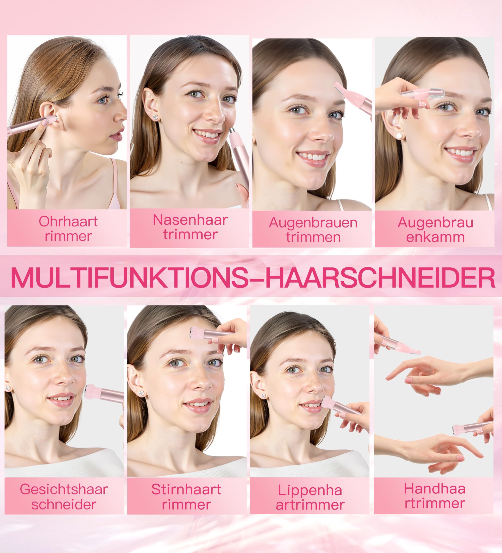 Nasenhaarschneider für Frauen, 3-in-1 Gesichtshaarentfernungstrimmer, wasserdicht, tragbar, wiederaufladbar über USB, mit Reisetasche