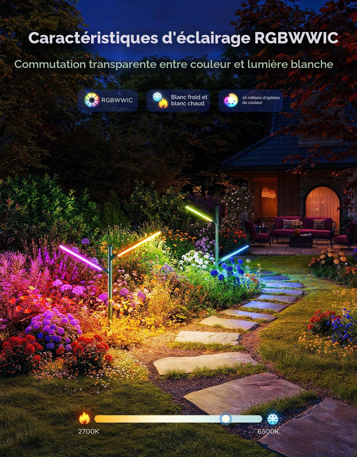 Govee Lampe de Jardin LED, RGBWWIC Lumière Extérieure en Métal Etanche IP66, Forme et Hauteur DIY, 16 Millions de Couleurs, 64 Scènes, Alexa Matter Compatible, pour Chemin Allée Pelouse Decor, 2pcs