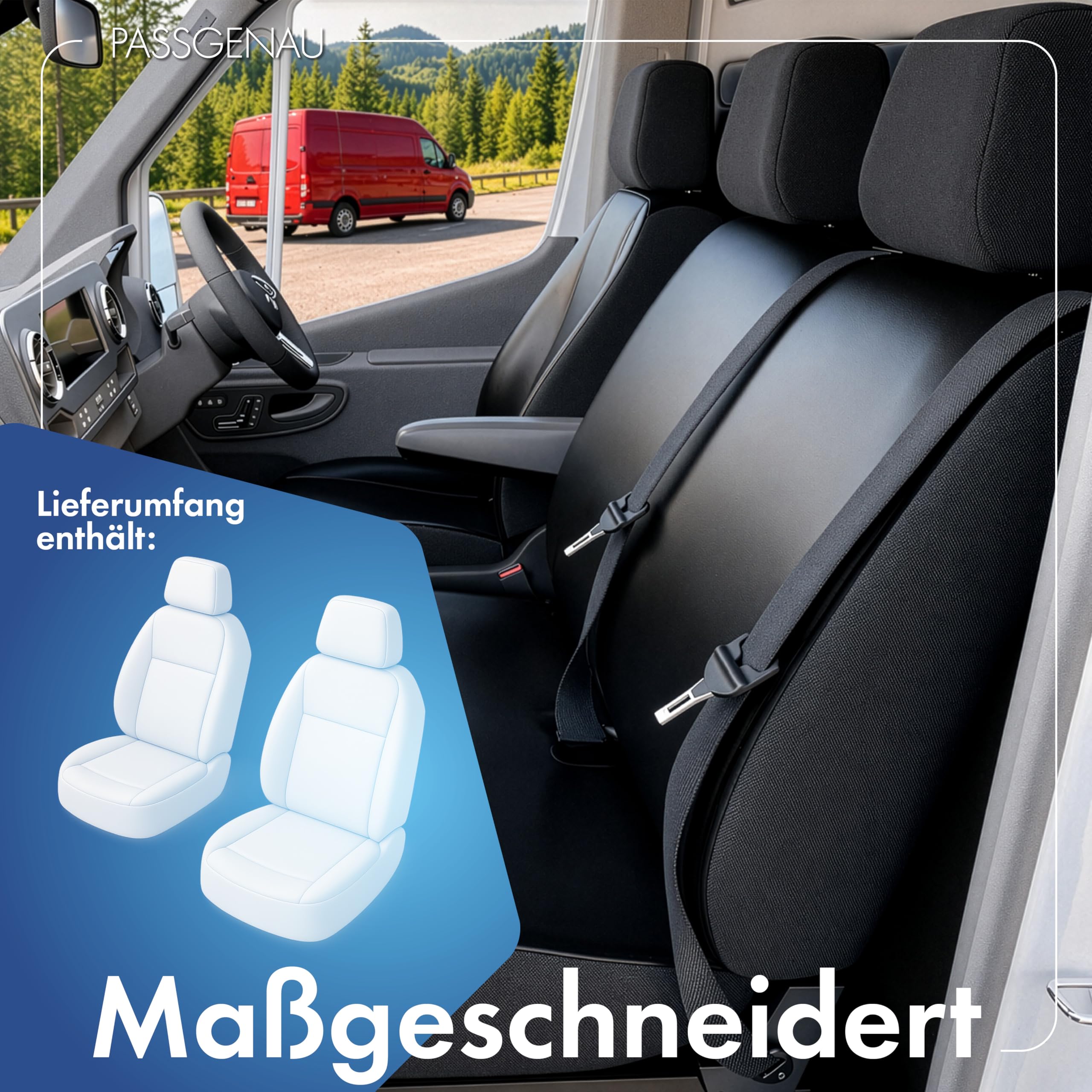 WALSER Passform Auto-Sitzbezug, Transporter-Schonbezug Kunstleder kompatibel mit Mercedes-Benz Citan W415, 2 Einzelsitzbezüge vorne