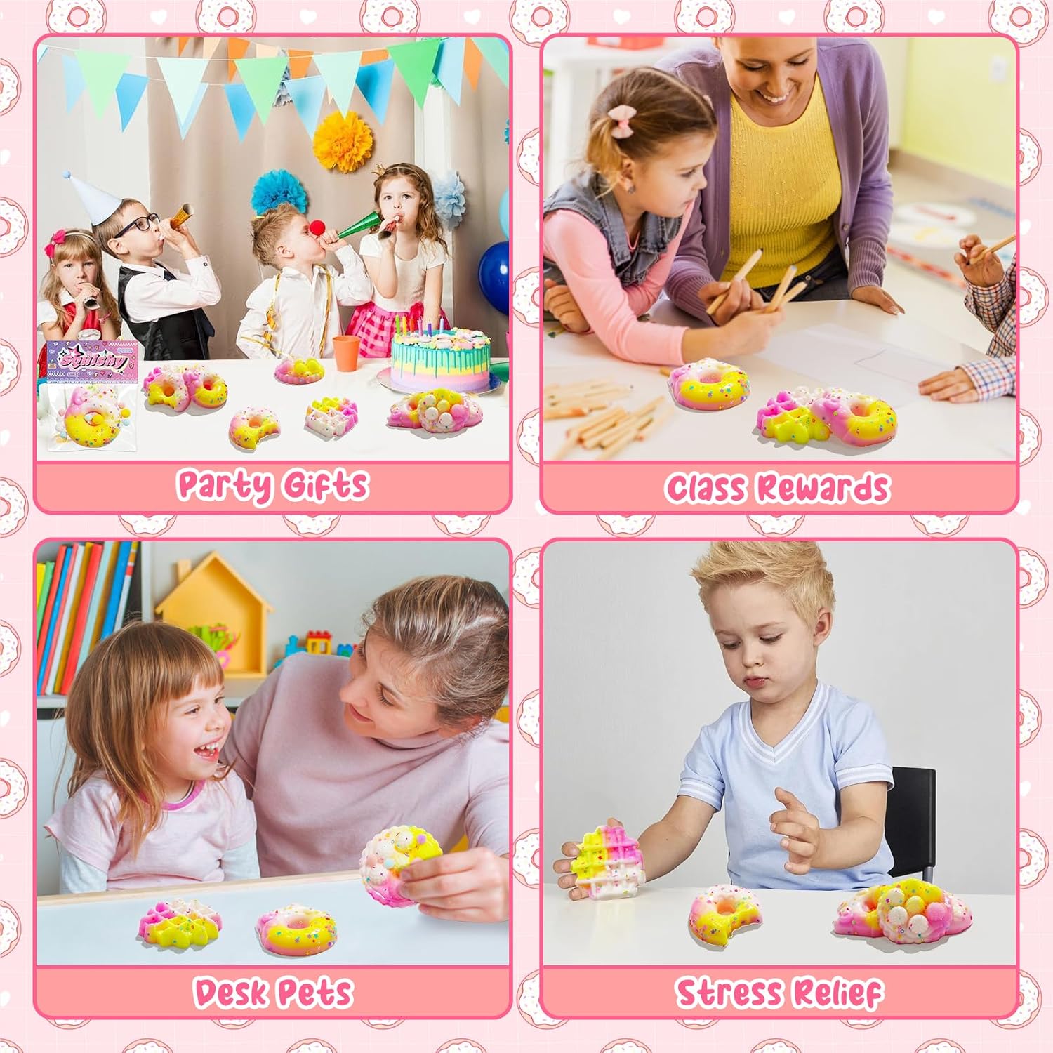 4PCS Donuts Squishy Kit, Dessert Squishys Fidget Toys for Kids, Cute Waffles Fufu Squeeze Squishy Pack, Big Squishies Toys for Stress Relief, Party Favors, Gifts (Waffles, Donuts, Cake)